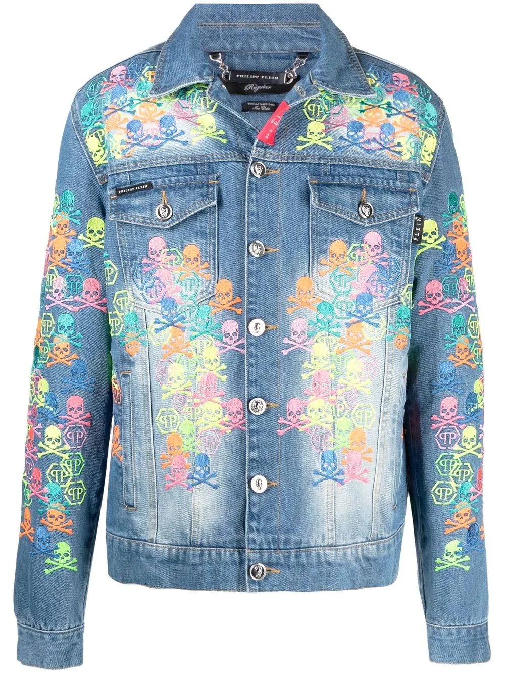 embroidered-skull logo denim jacket - 1