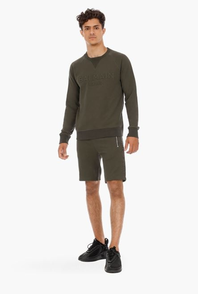 Balmain Khaki cotton shorts with embossed khaki Balmain Paris logo outlook