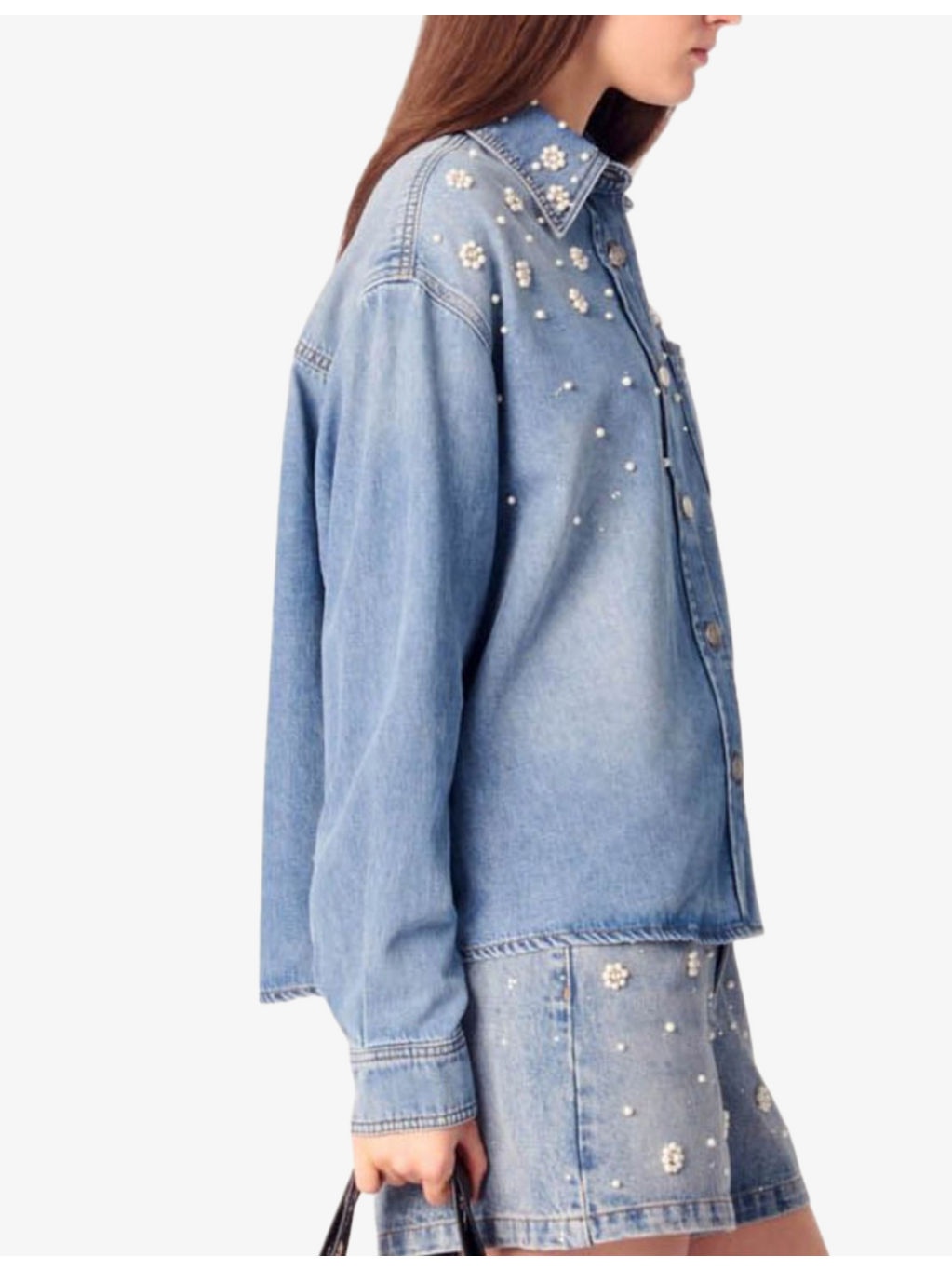 Flower-Embellished Denim Shirt - 3
