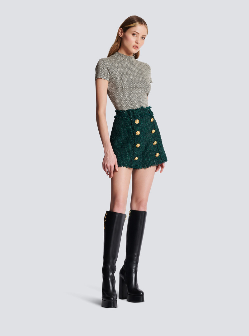 단추를 가진 Tweed 반바지 3