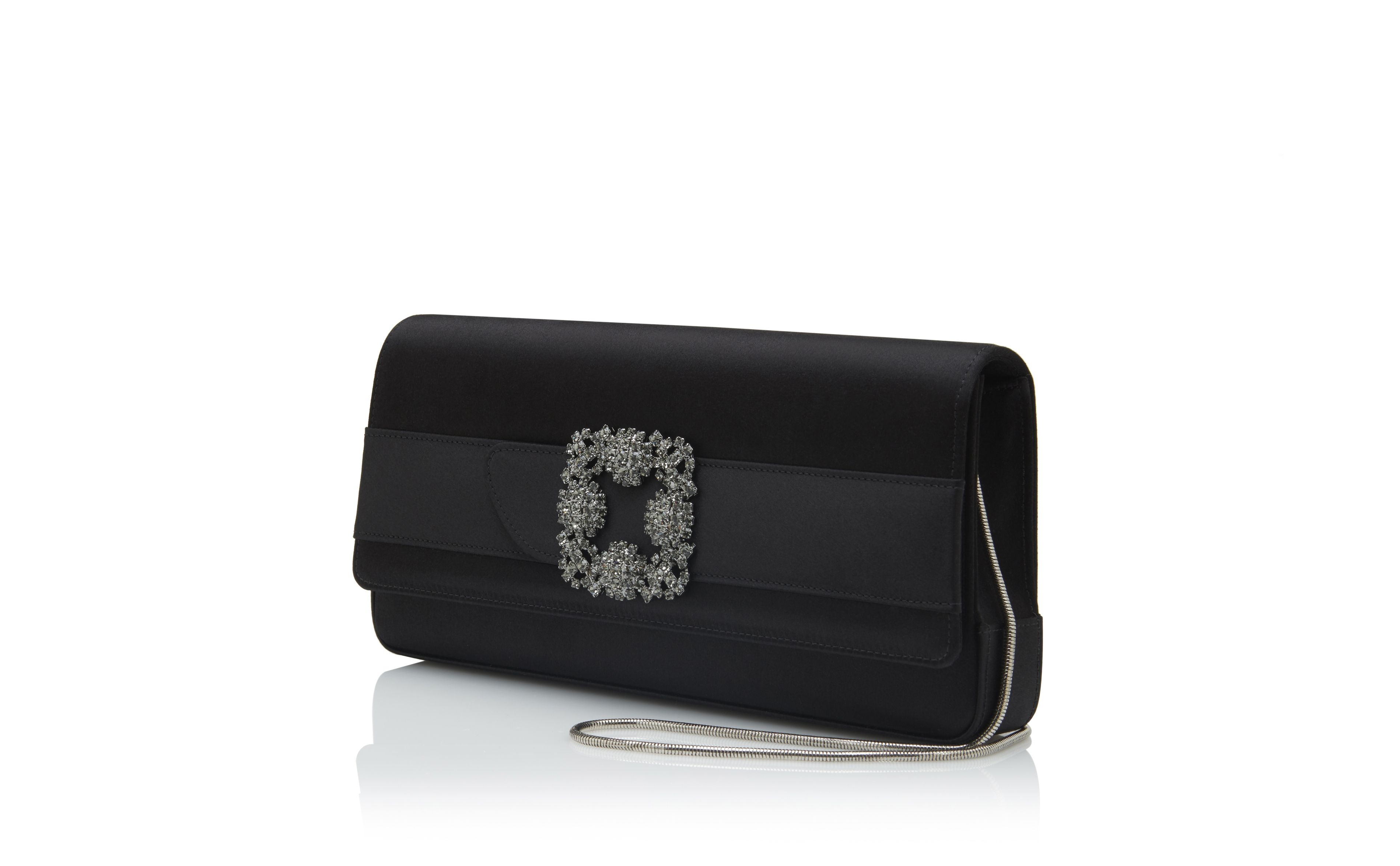 Black Satin Jewel Buckle Clutch - 3