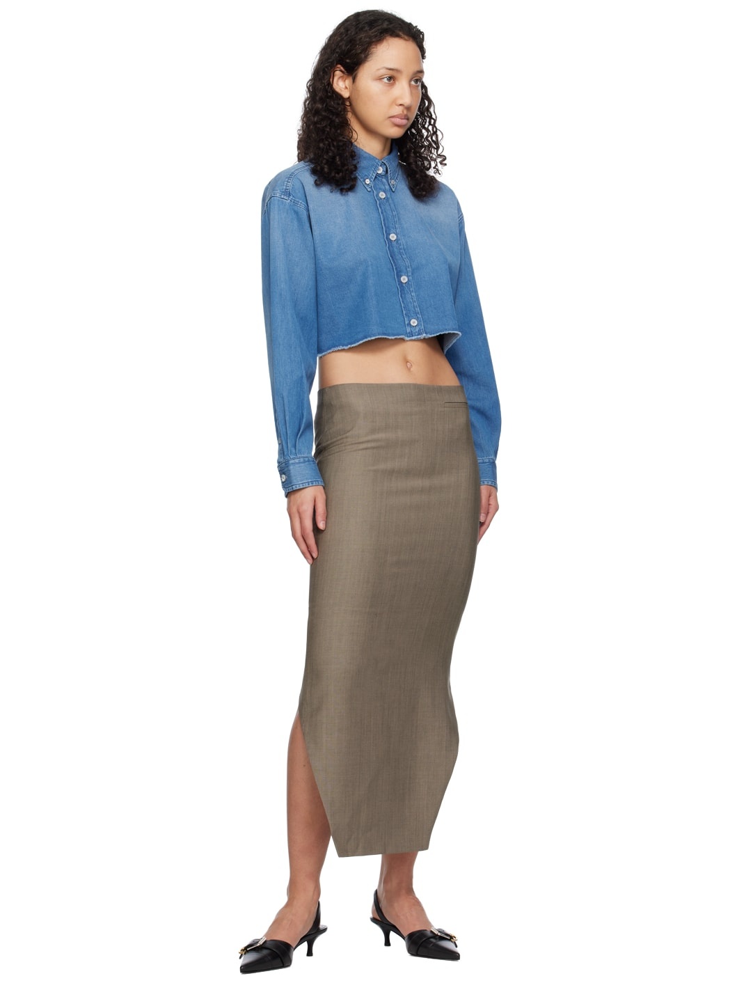 Gray Front Kick Midi Skirt - 4