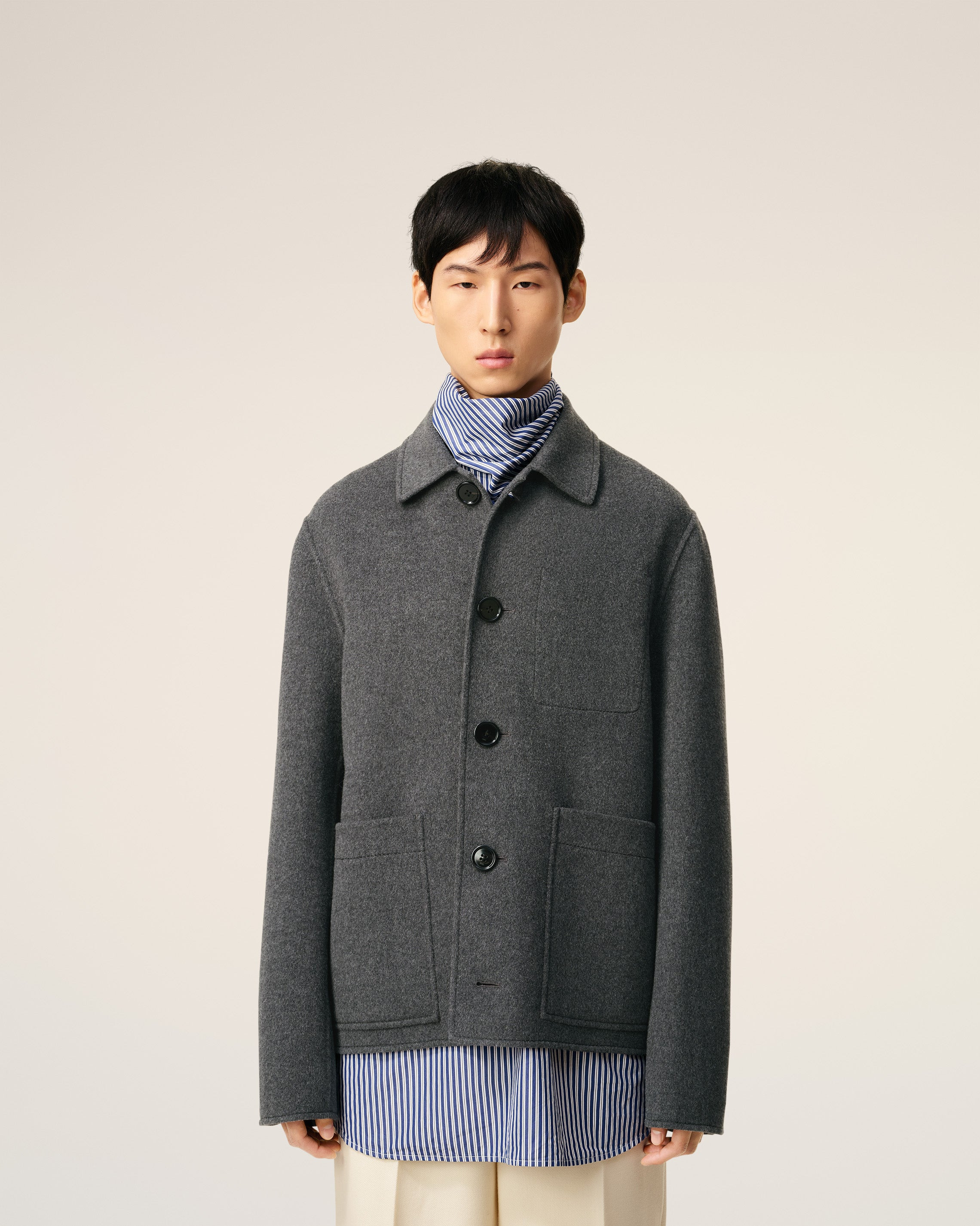 GREY WOOL BOXY BUTTONED JACKET - 3