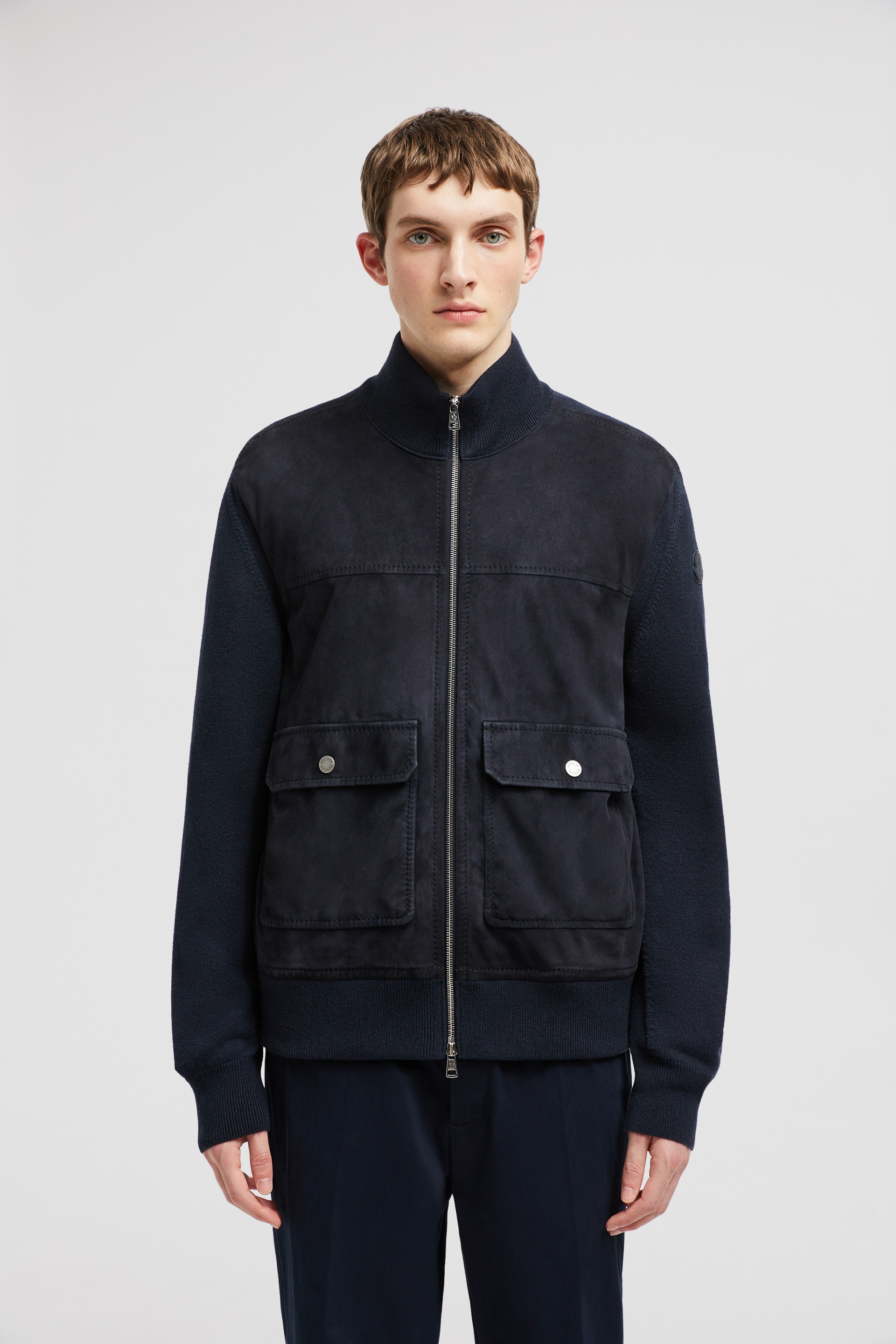 Wool, Cotton & Suede Zip-Up Cardigan - 3