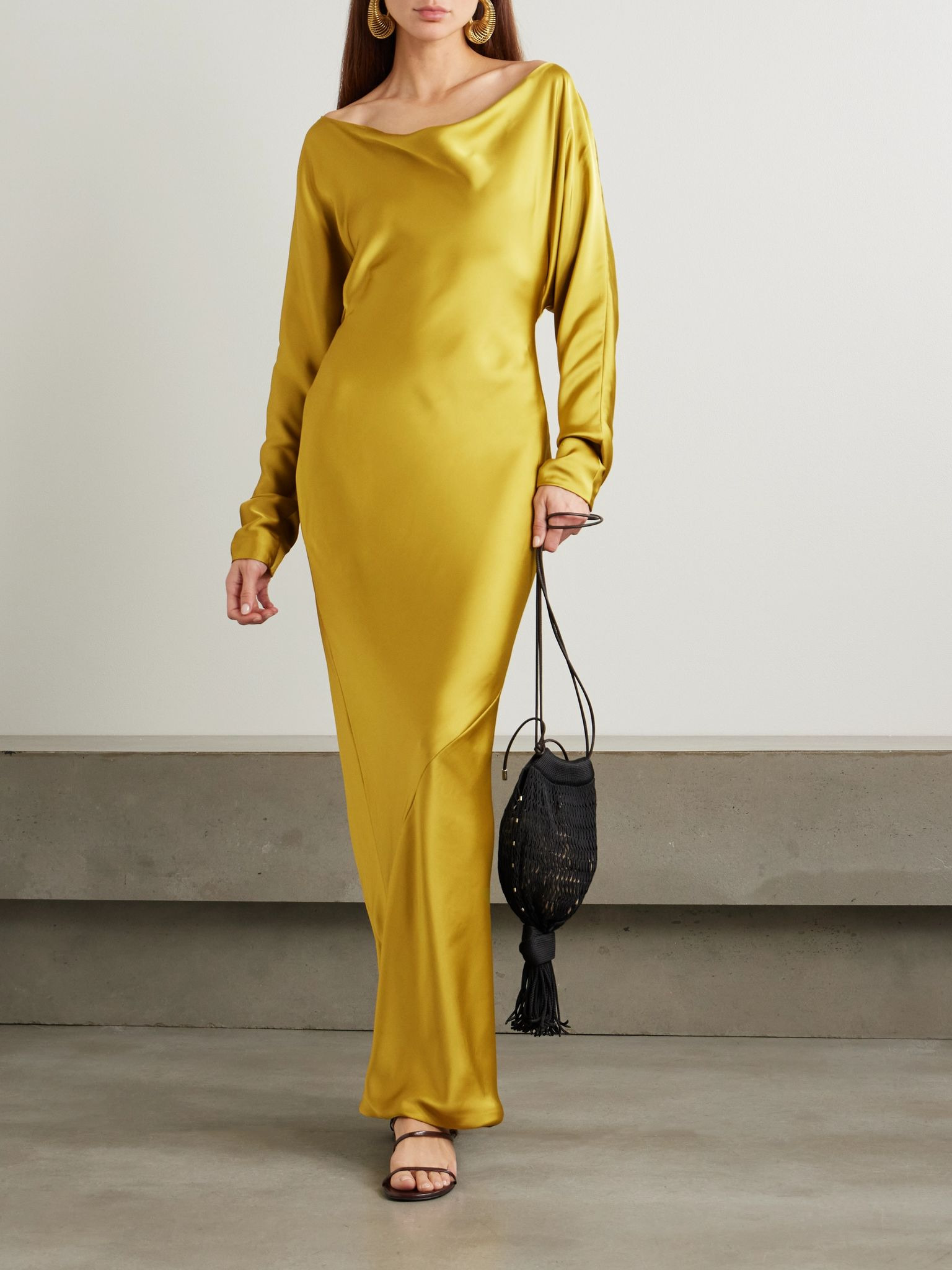 Maria draped satin gown Chartreuse - 2
