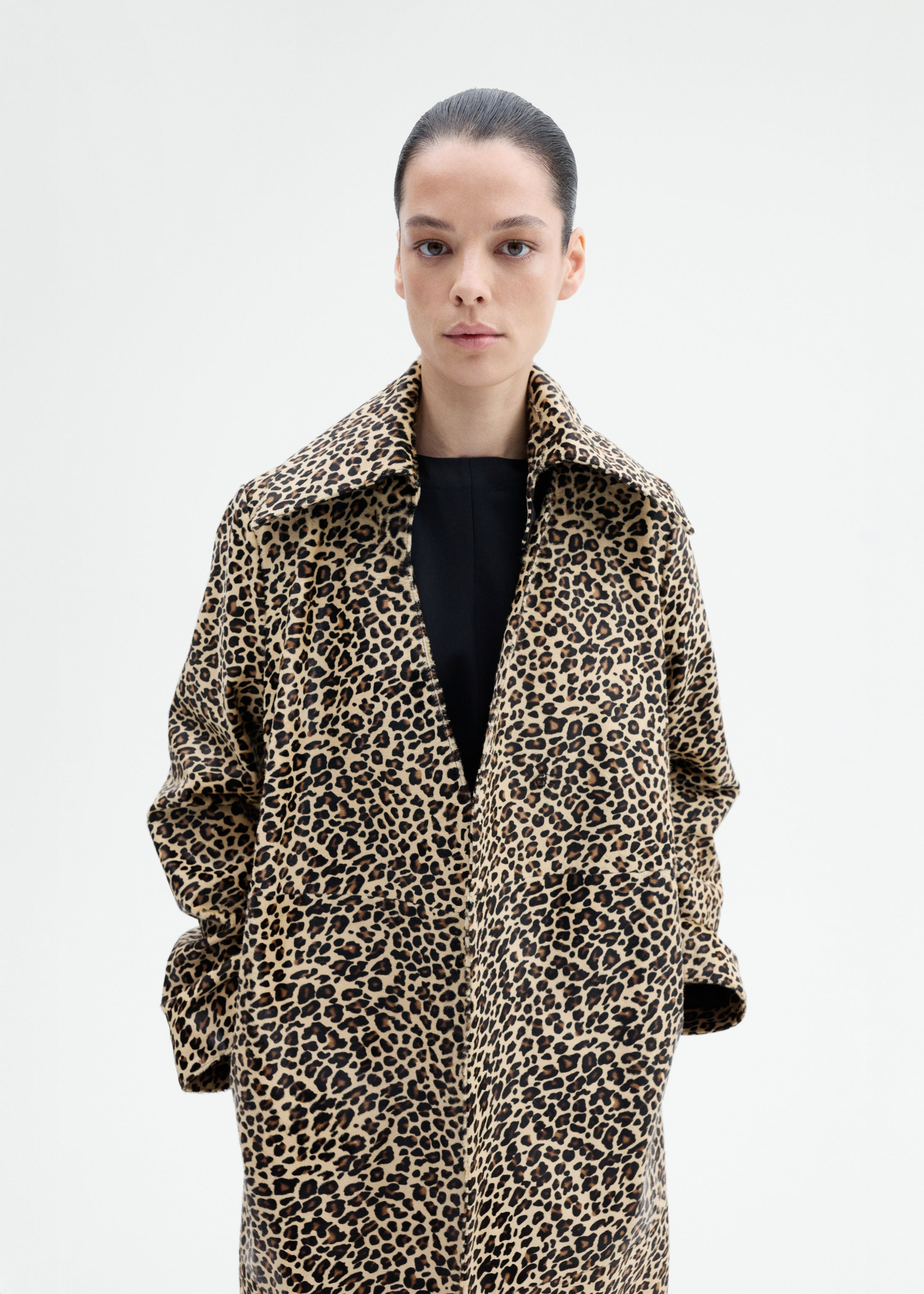 Leather Leopard Coat in Calf Hair - 5