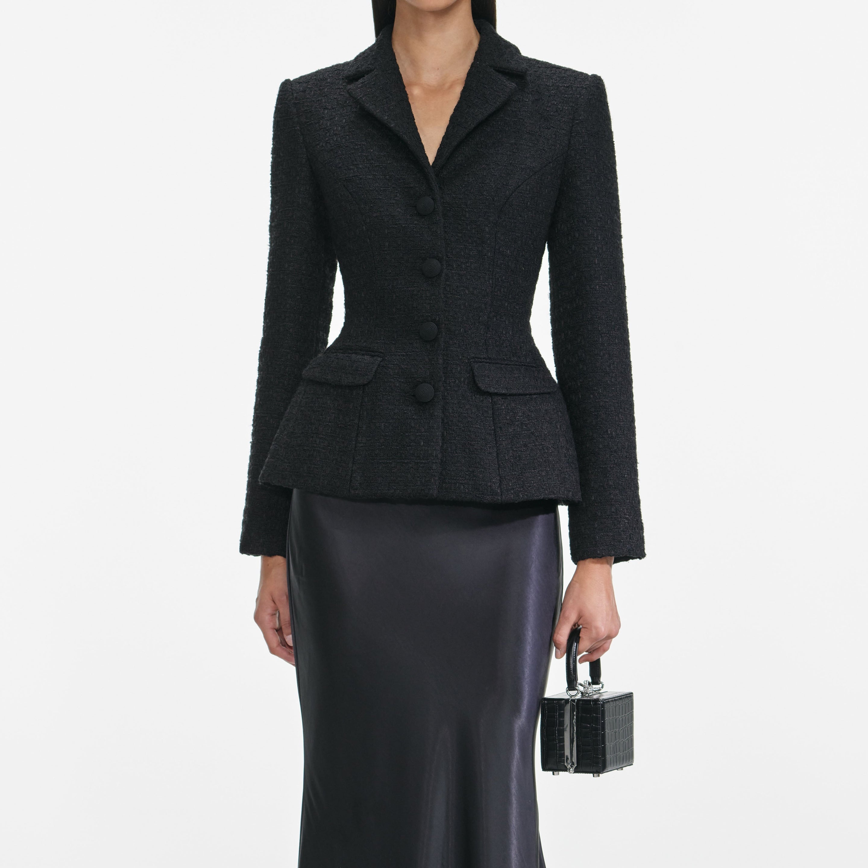 Black Tailored Boucle Maxi Dress - 4