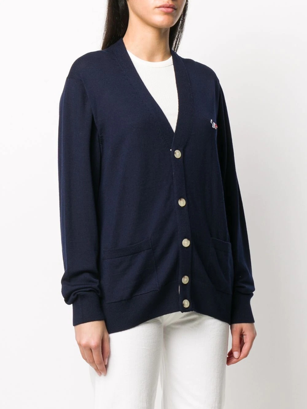 V-neck embroidered logo cardigan - 3