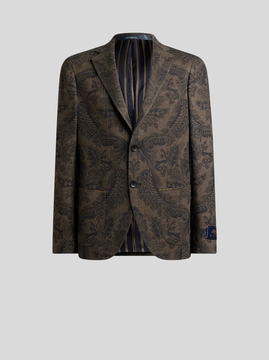 WOOL AND CASHMERE BLAZER WITH PLACED PRINT - 1