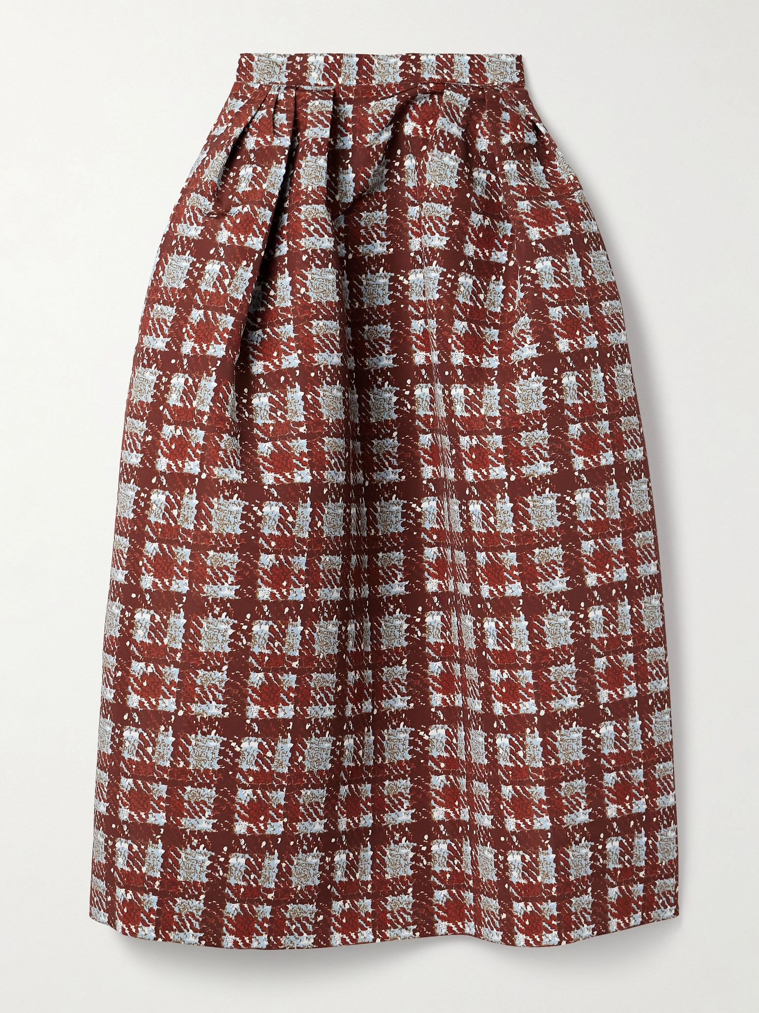 Pleated checked faille midi skirt Burgundy - 1