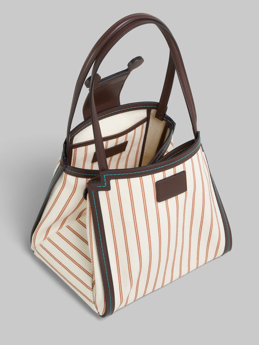 BROWN LEATHER AND STRIPED CANVAS MINI RIVIERA BAG - 4
