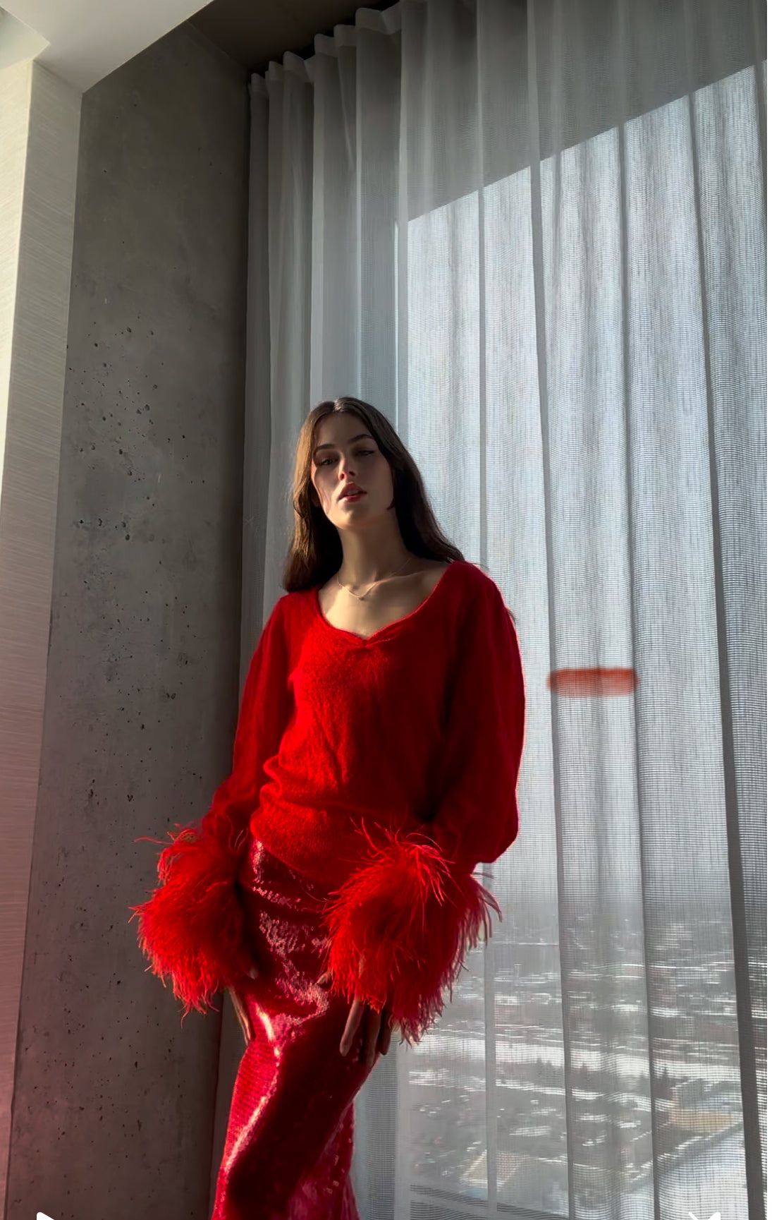 Red Feather Cuff Mohair Sweater - 6