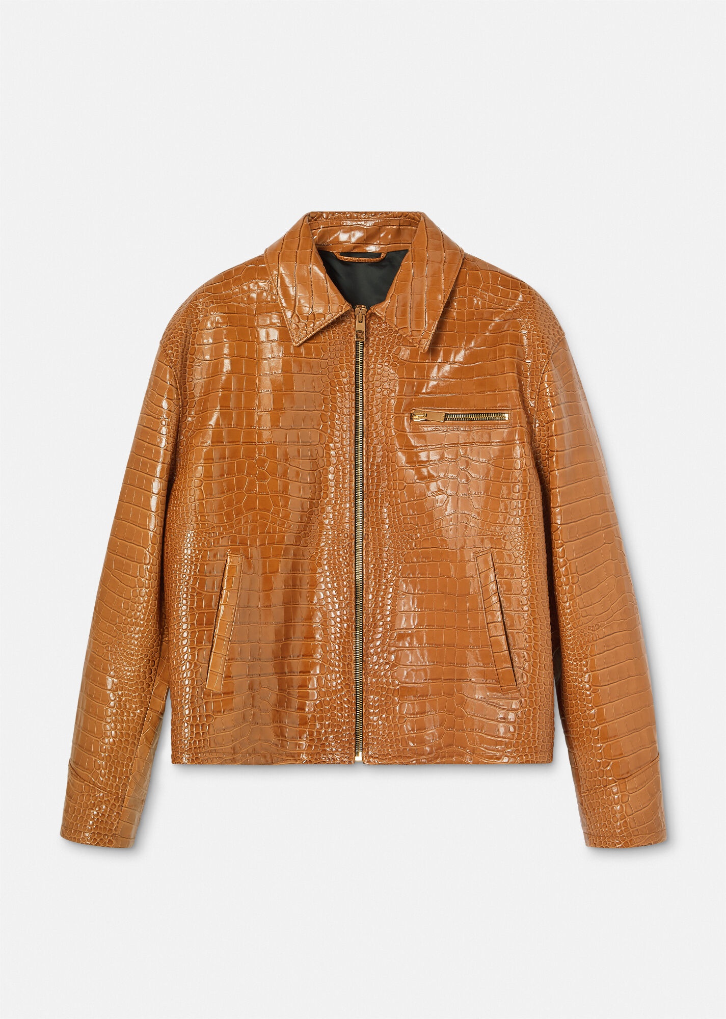 Croc-Effect Leather Blouson Jacket - 1