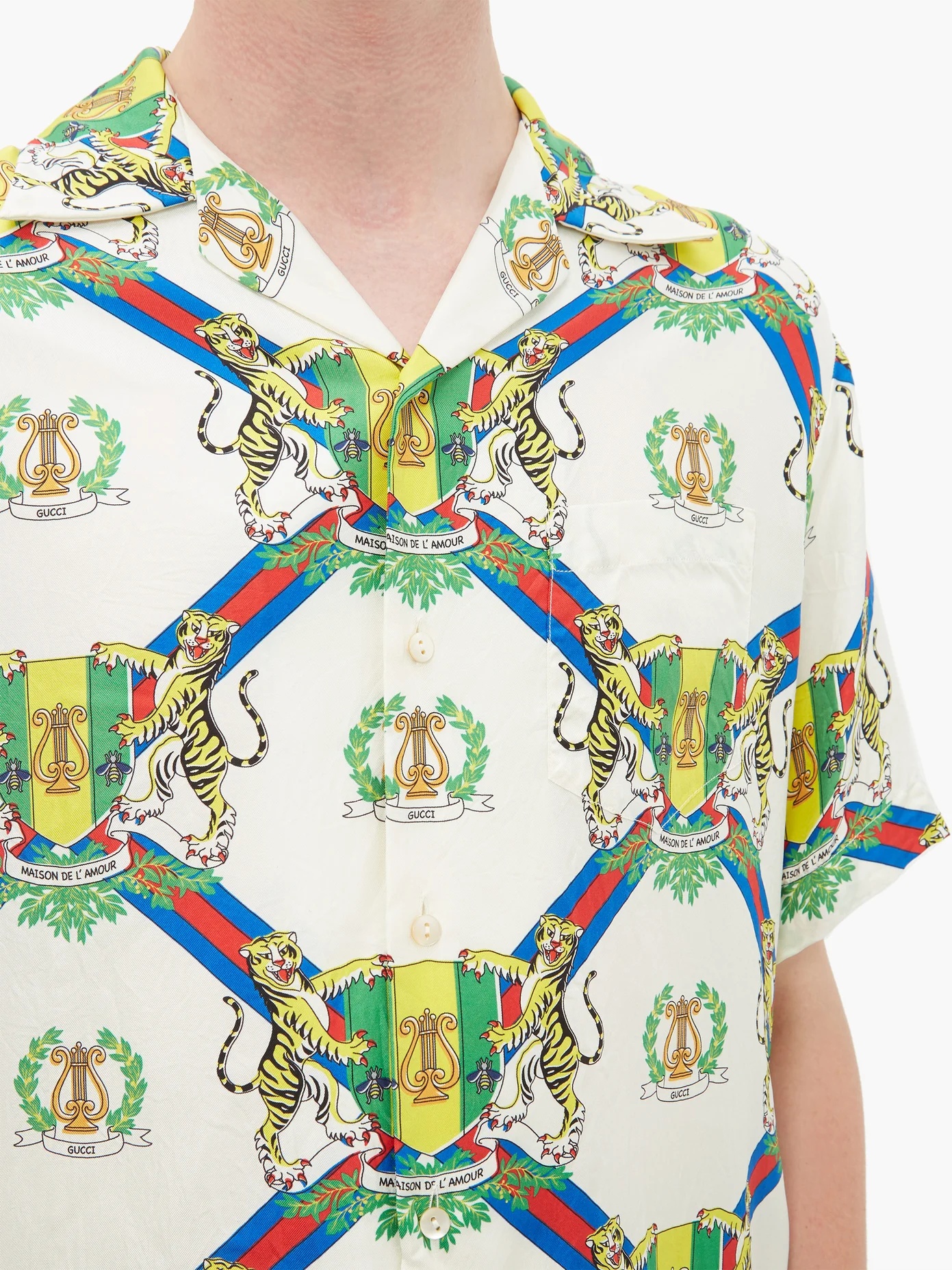 Crest-print Cuban-collar silk shirt - 3