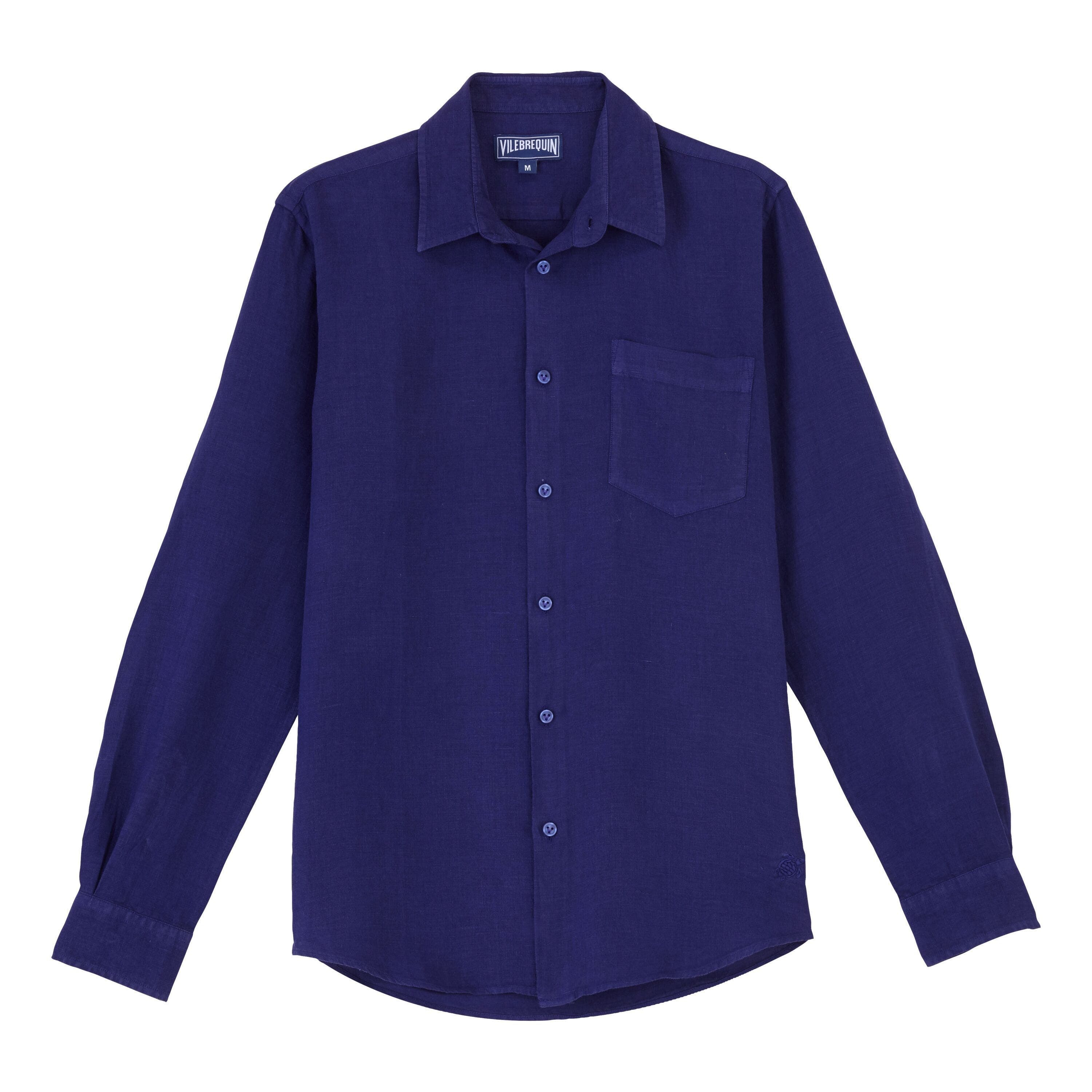 Vilebrequin Men's Solid Linen Shirt in Minuit at Nordstrom - 3