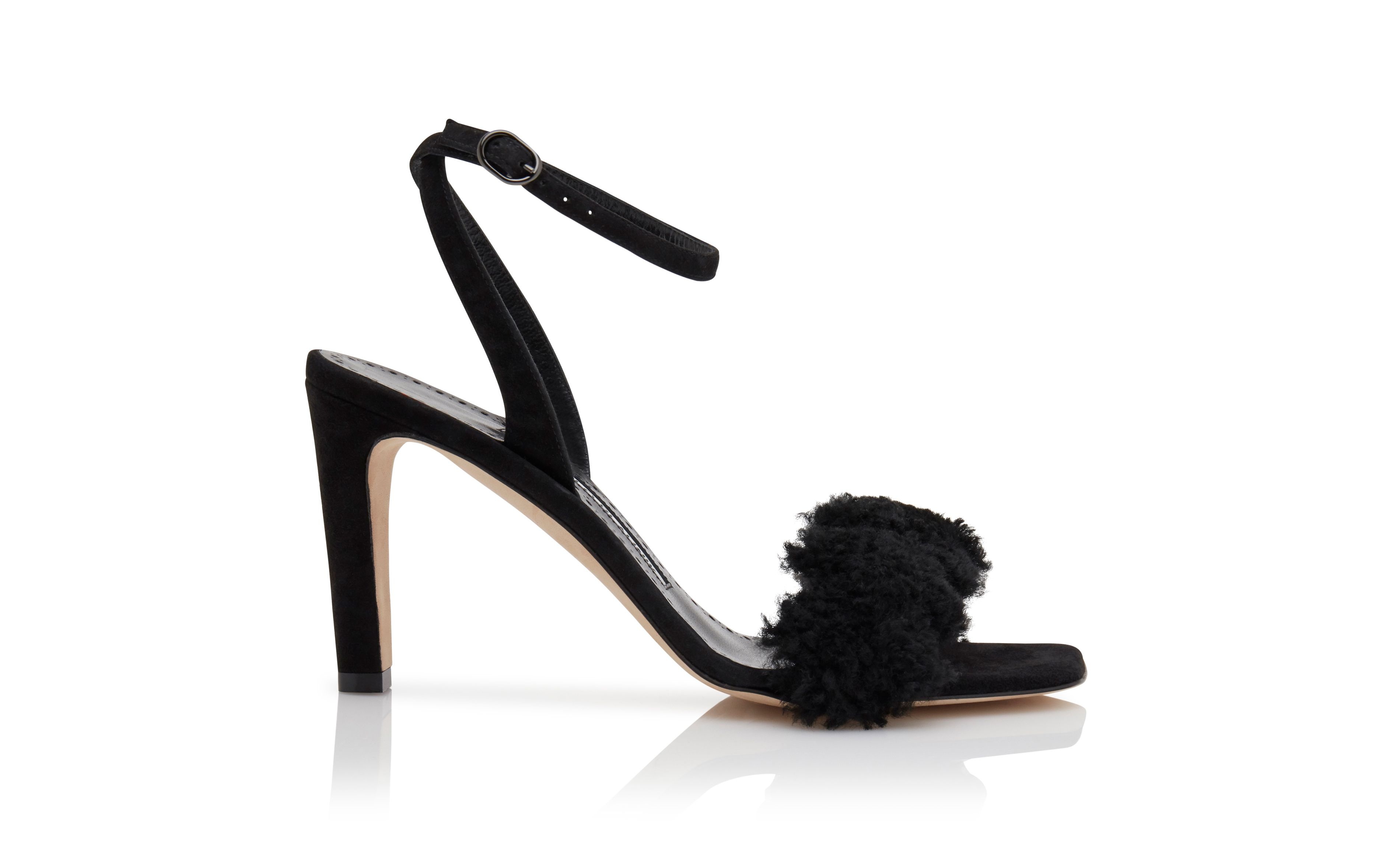 Black Suede Shearling Trim Sandals - 1