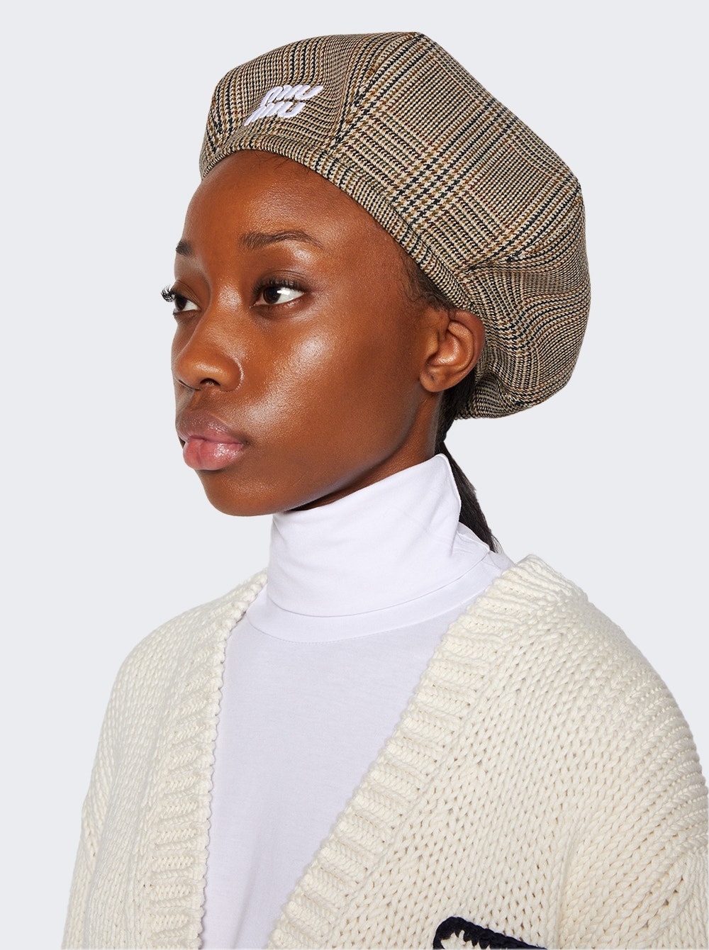 Miu Miu｜HUNTING CAPS/BERET HATS (5HC075 2CSI F0241) Miu Miu Beret Hat Tabacco | thewebster | REVERSIBLE