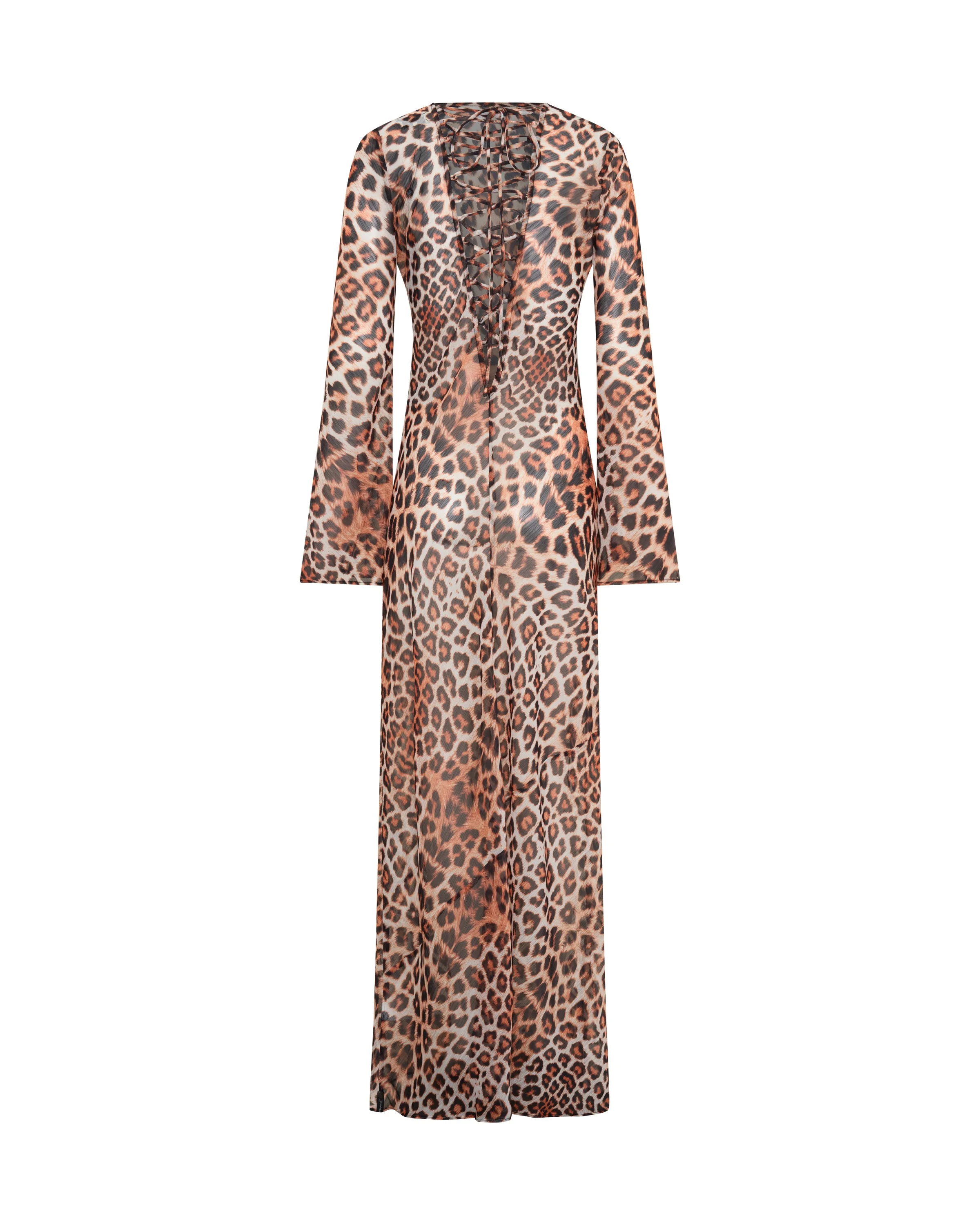 Ziggy Longsleeve Sheer Slip Maxi Dress - Leopard Print - 1