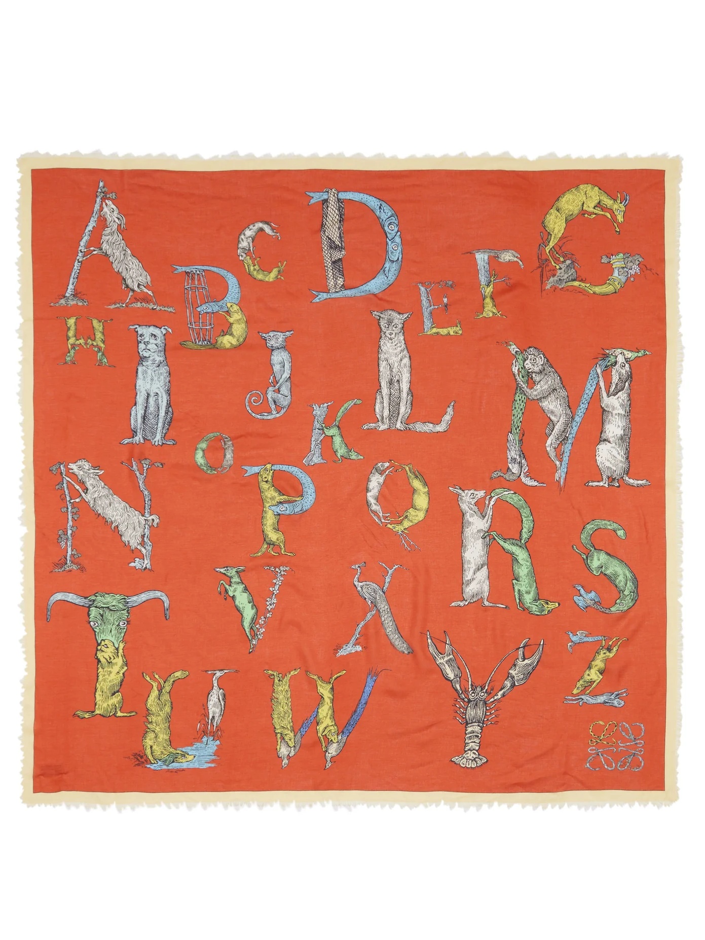 Frayed-edge animal alphabet-print twill scarf - 4