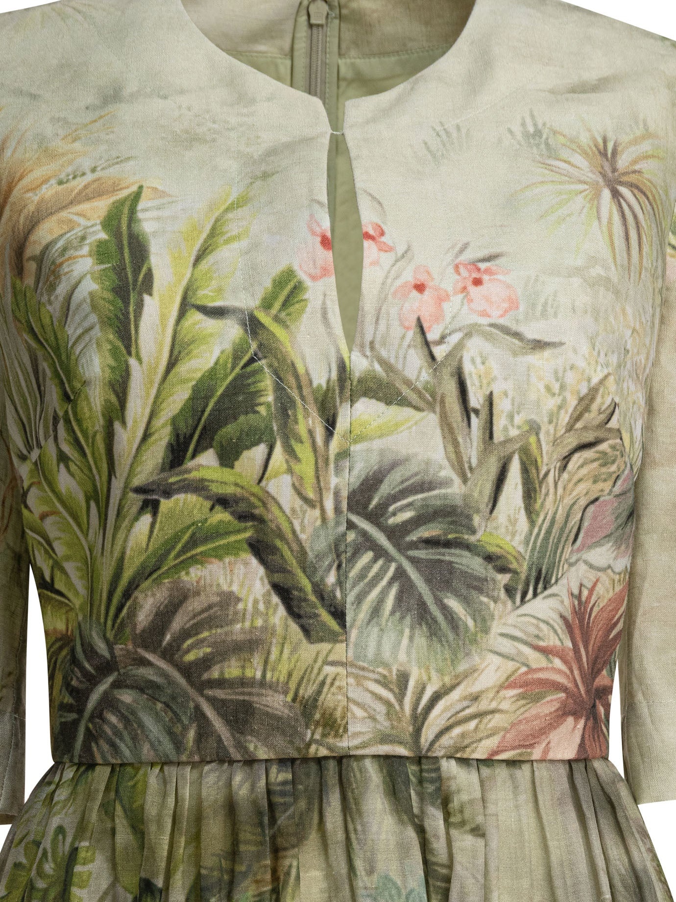 Elie Saab Printed Linen And Silk Midi Dress Oasis Ii38 Linen - 3
