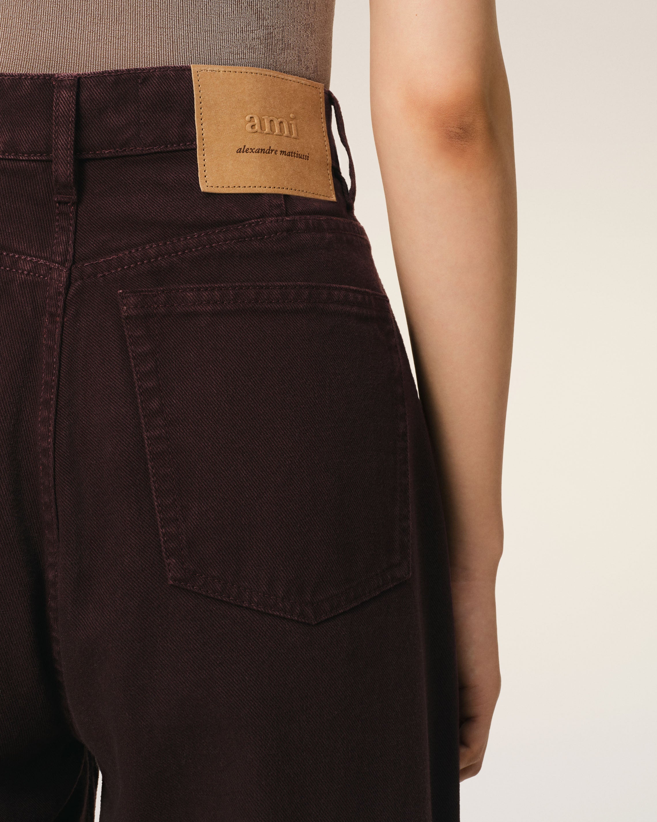 BURGUNDY COTTON WIDE FIT JEANS - 5