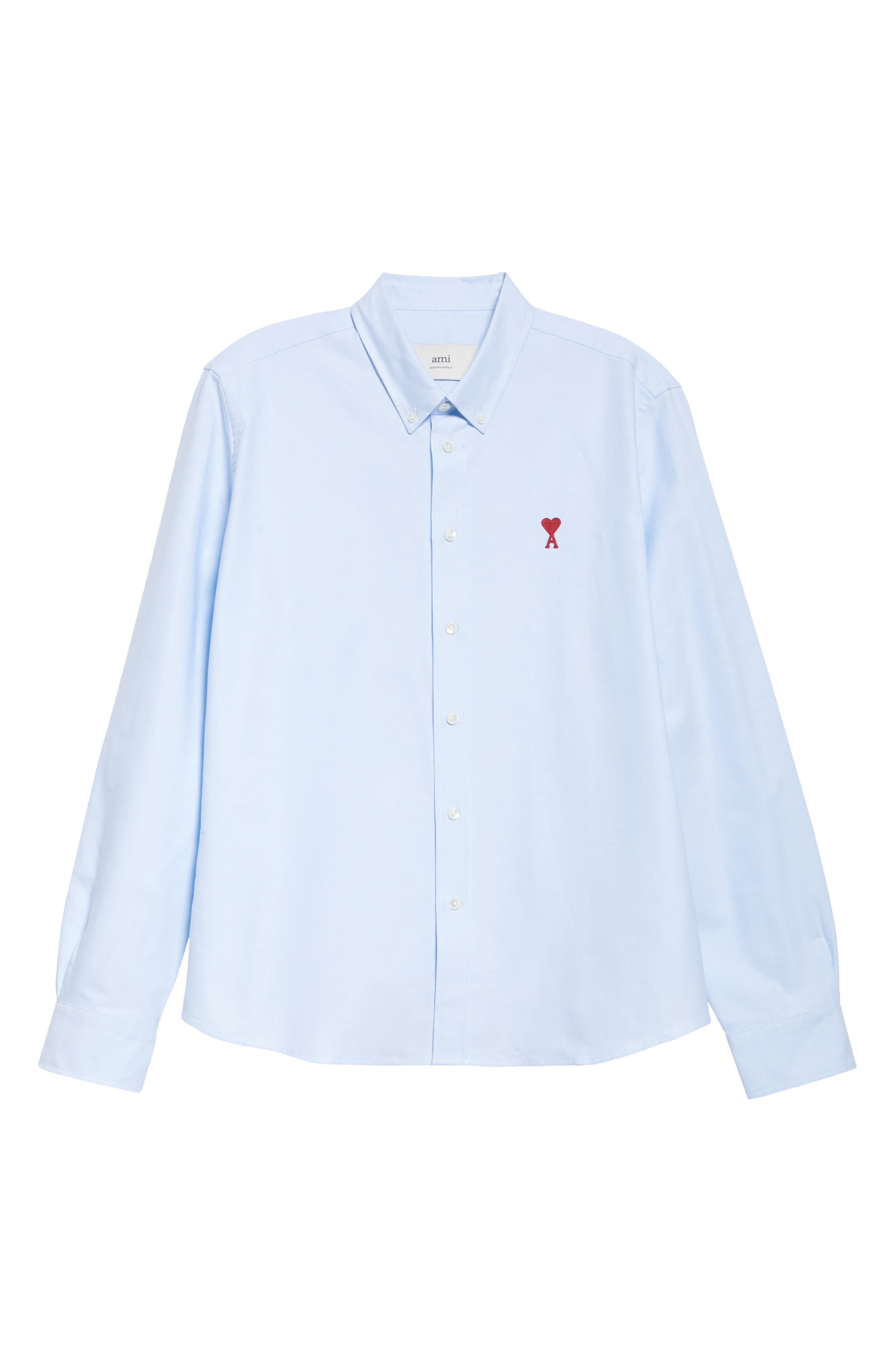 AMI PARIS Ami De Coeur Cotton Oxford Button-Down Shirt in 450 Bleu Ciel at Nordstrom - 5