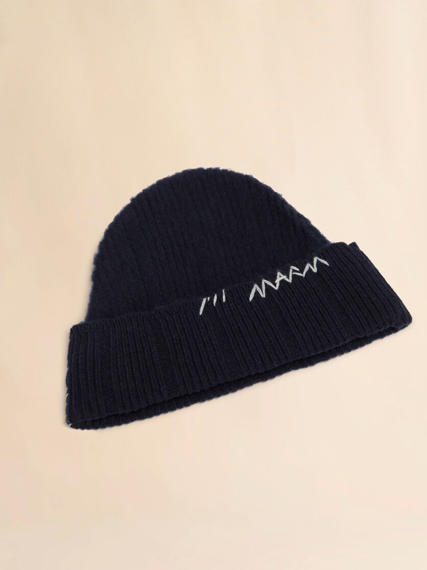 DEEP BLUE WOOL-CASHMERE BEANIE WITH MARNI MENDING - 3