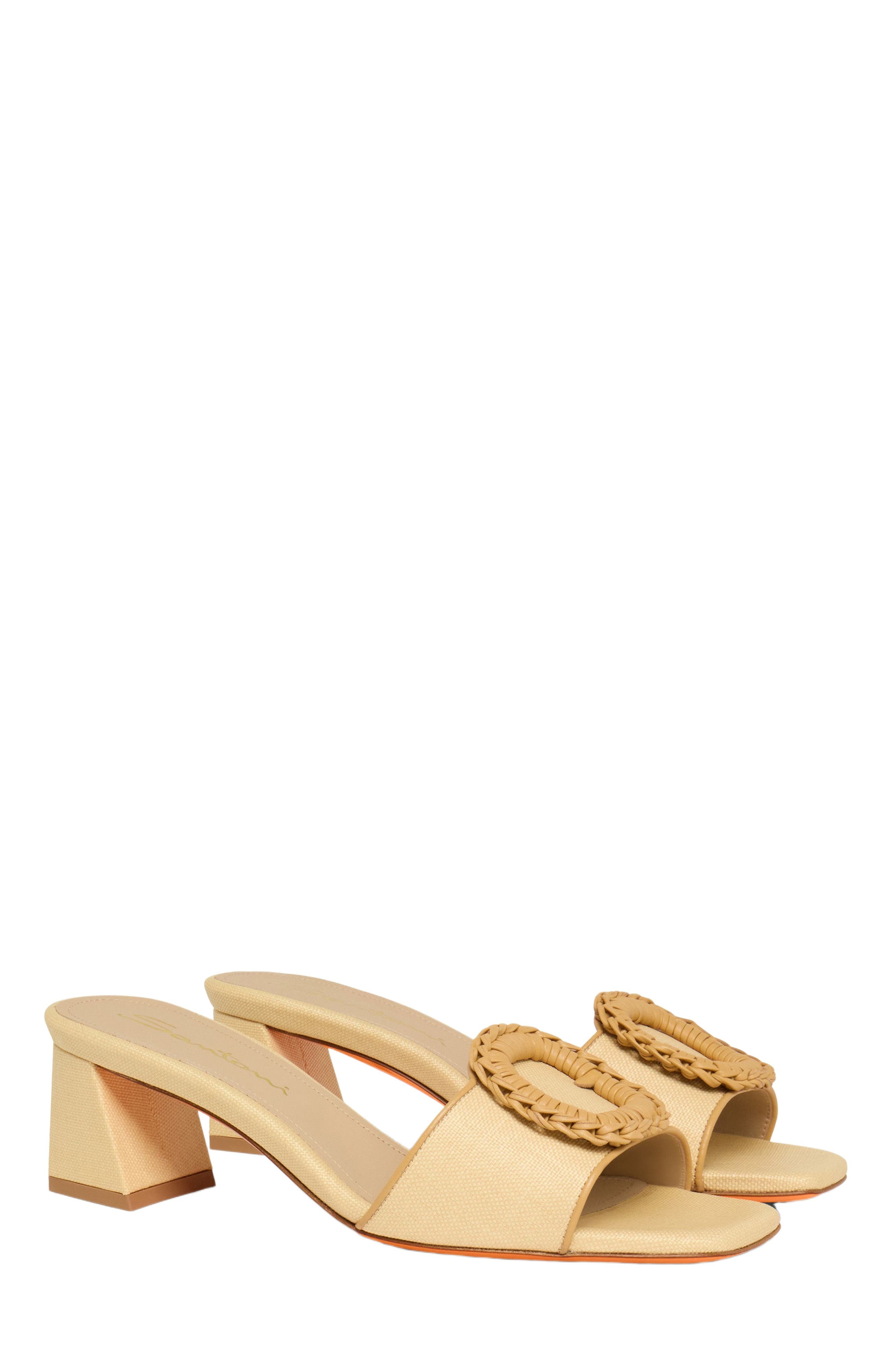 Santoni Women's beige raffia mid-heel sandal in Natural at Nordstrom - 3