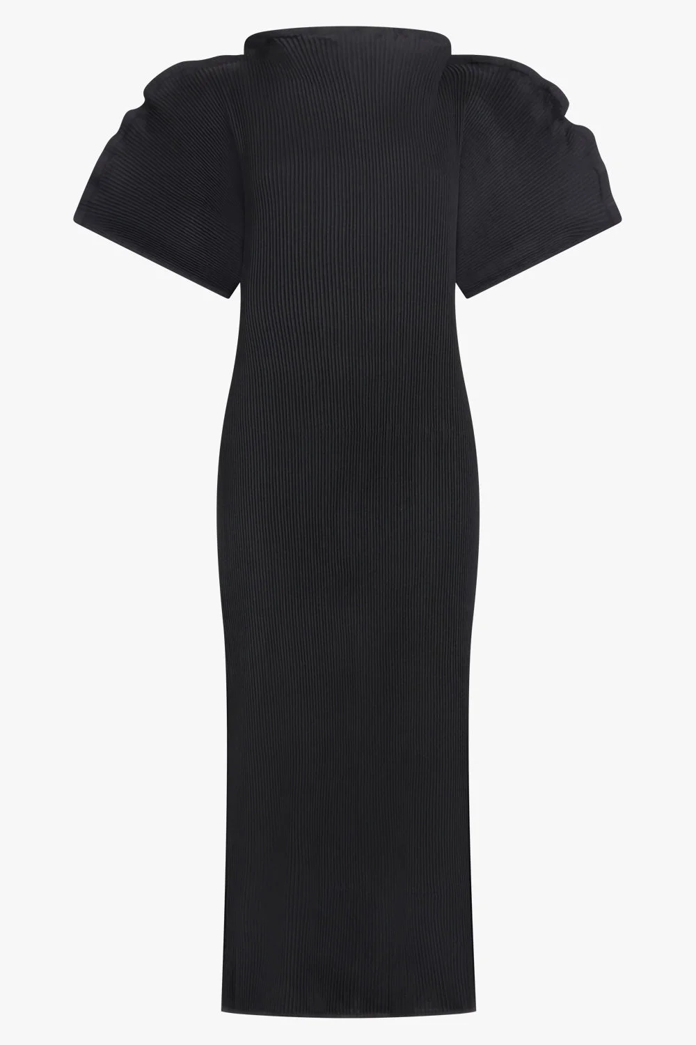 ZIGZAG RIPPLE SLEEVE MIDI DRESS | BLACK - 1