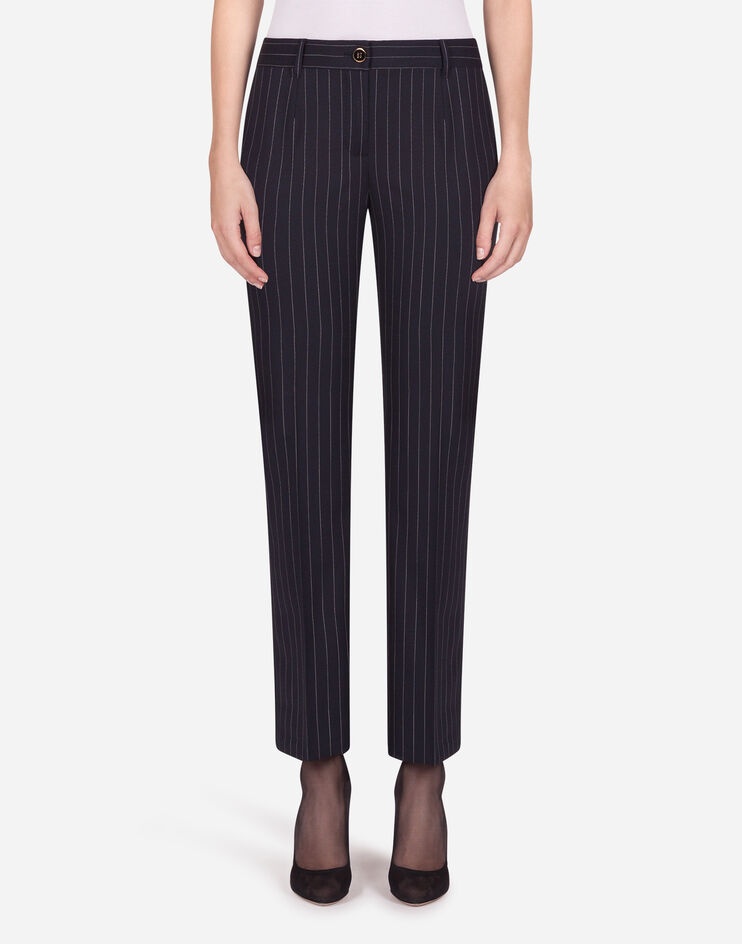 Low-rise pants in pin-stripe woolen fabric - 1