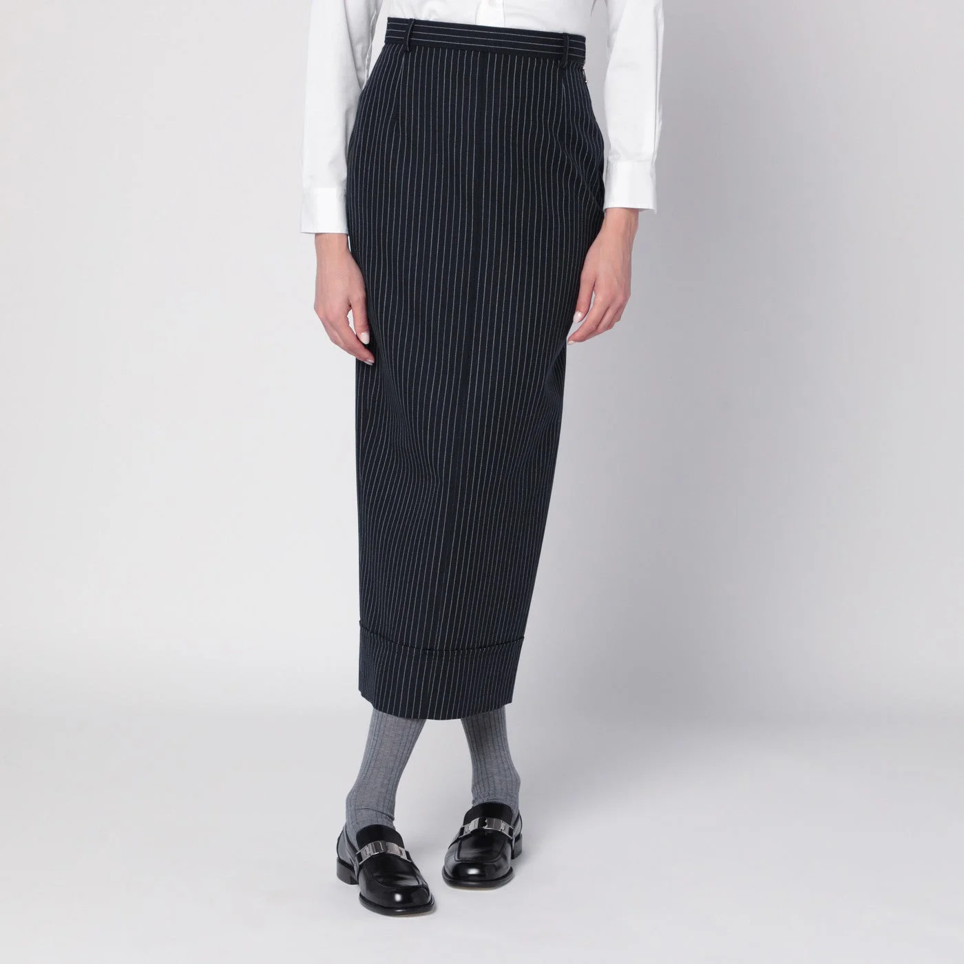 Navy blue pinstriped pencil skirt - 1
