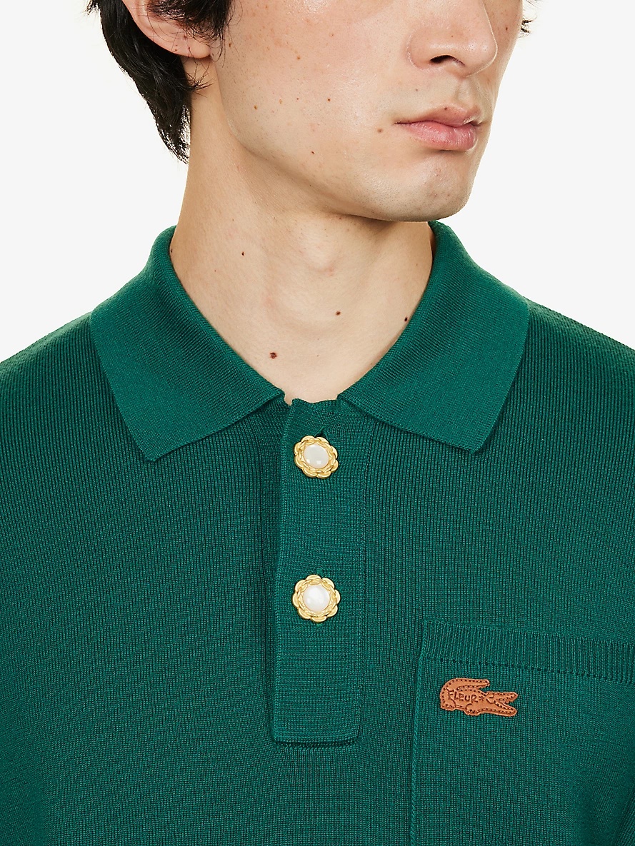 Le FLEUR* x Lacoste brand-appliqué regular-fit wool knitted polo shirt - 5