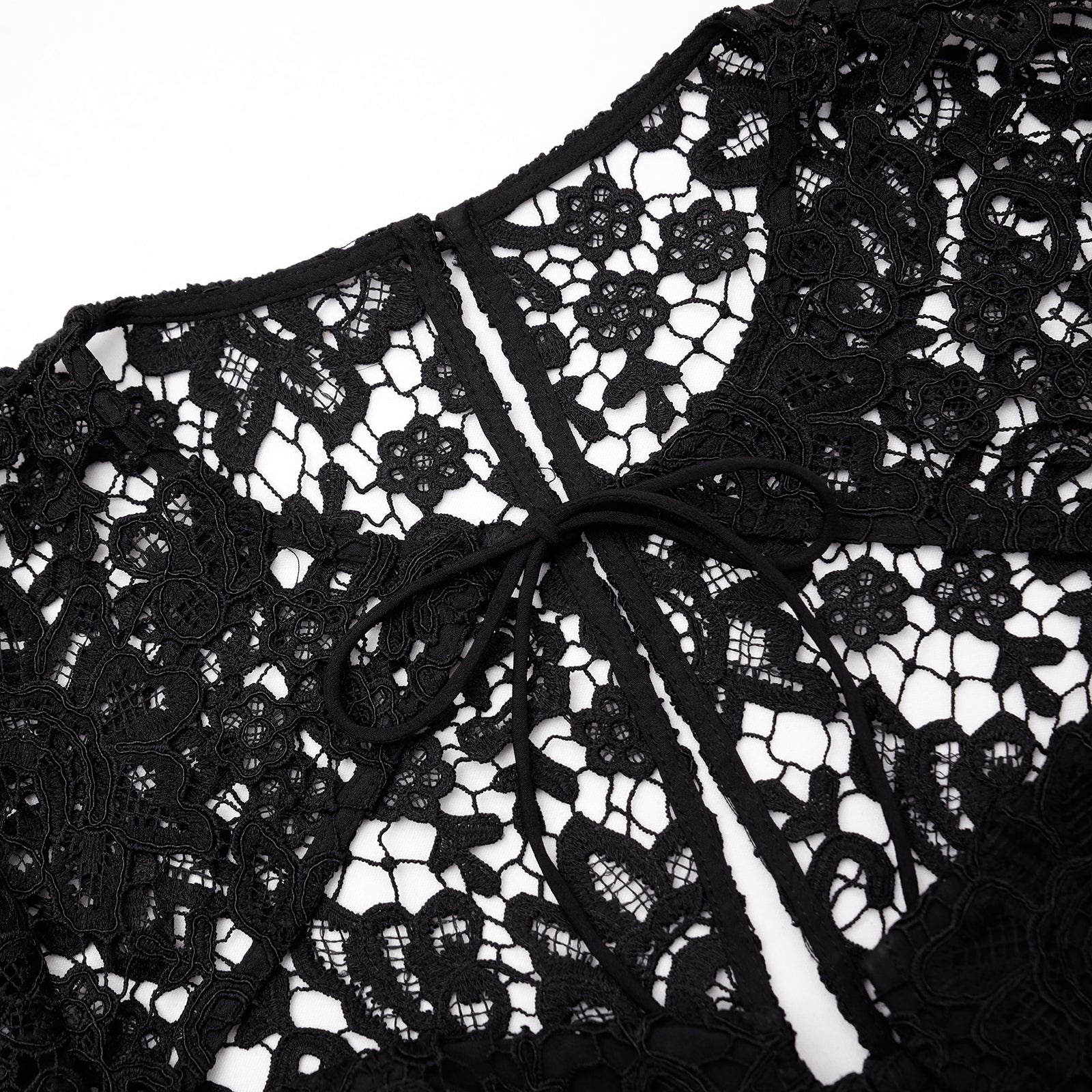 Black Lace Tie Neck Crop Top - 5