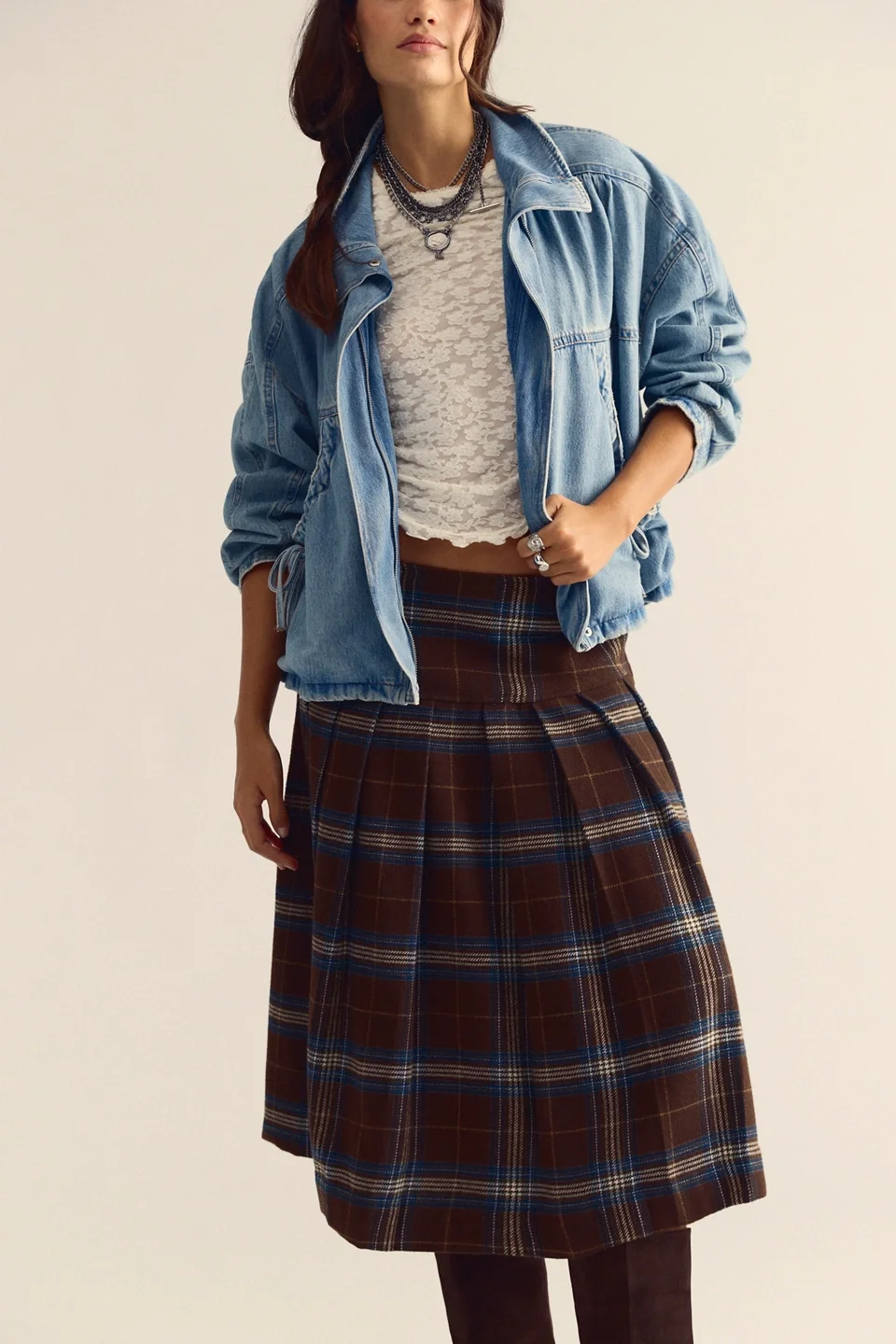 We The Free Skipper Pleated Plaid Midi Skirt - 1