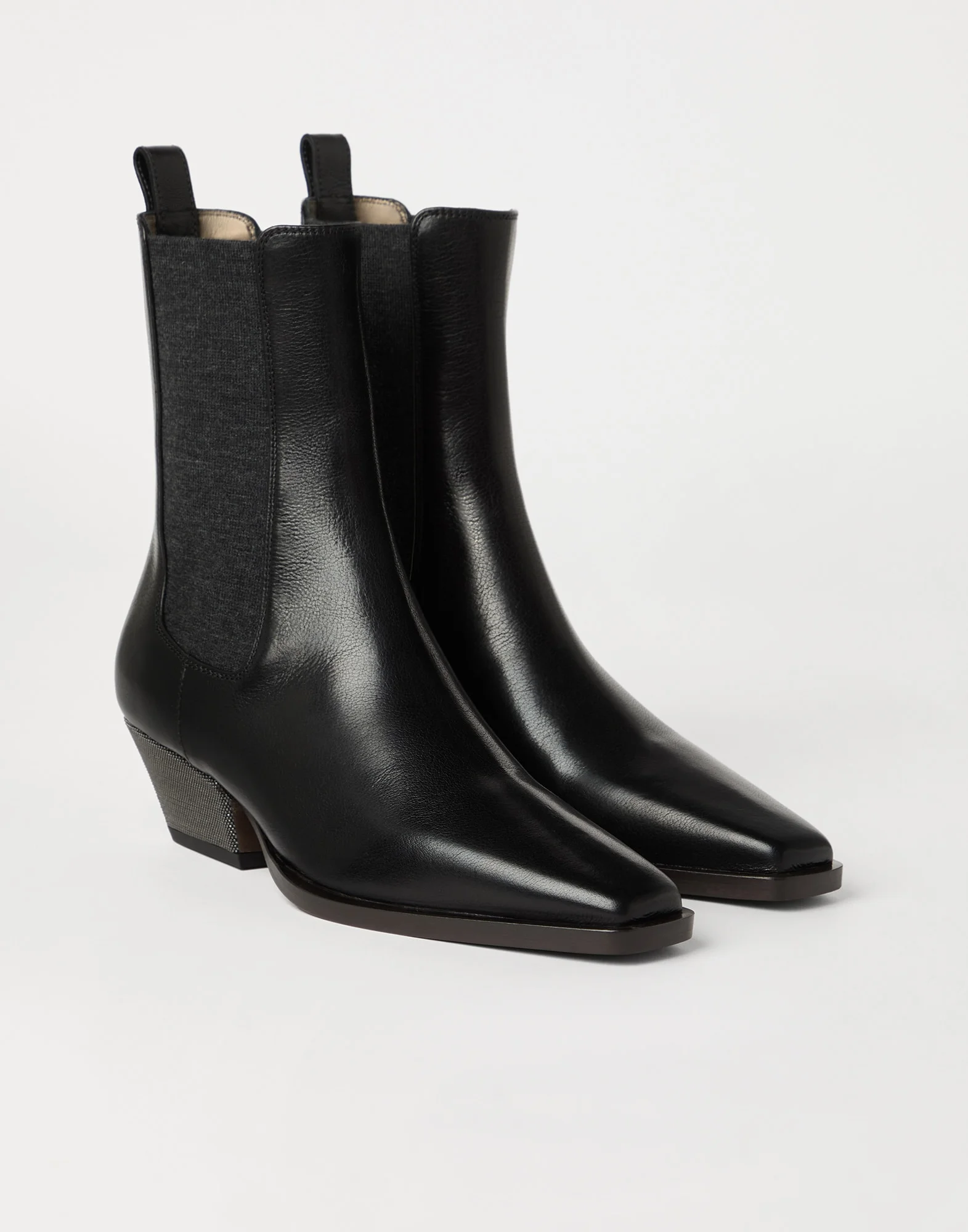 Classic leather Chelsea boots with precious block heels - 1