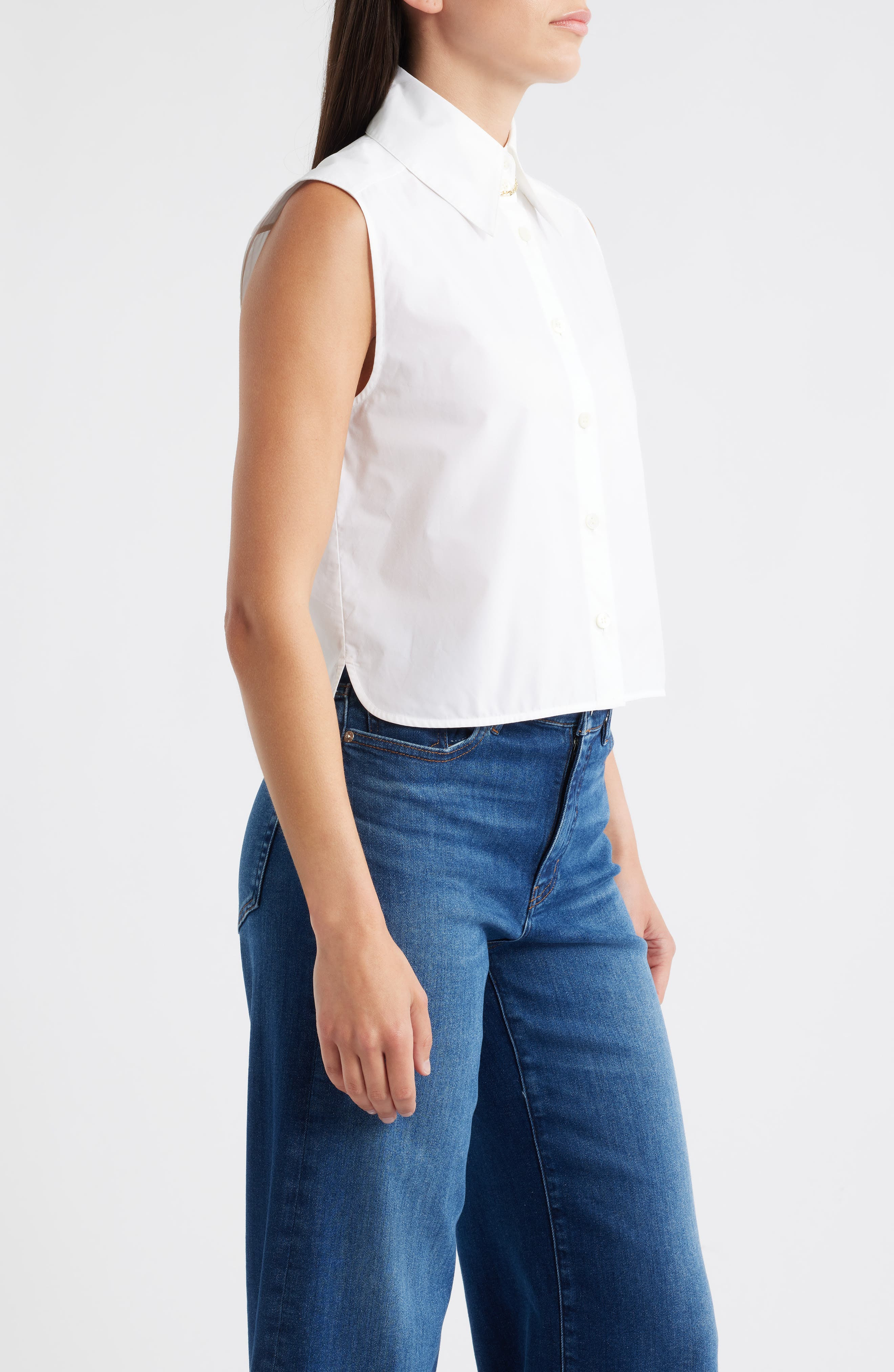 FRAME The Prep Embellished Sleeveless Button-Up Shirt in White at Nordstrom - 3