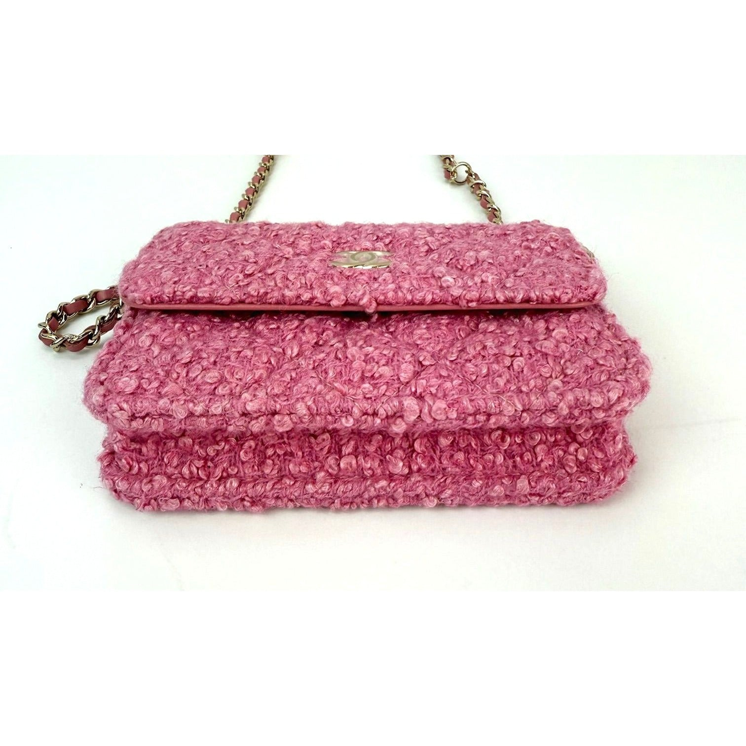 Chanel Tweed Quilted Mini Flap Pink Chain Waist Shoulder Bag - 4