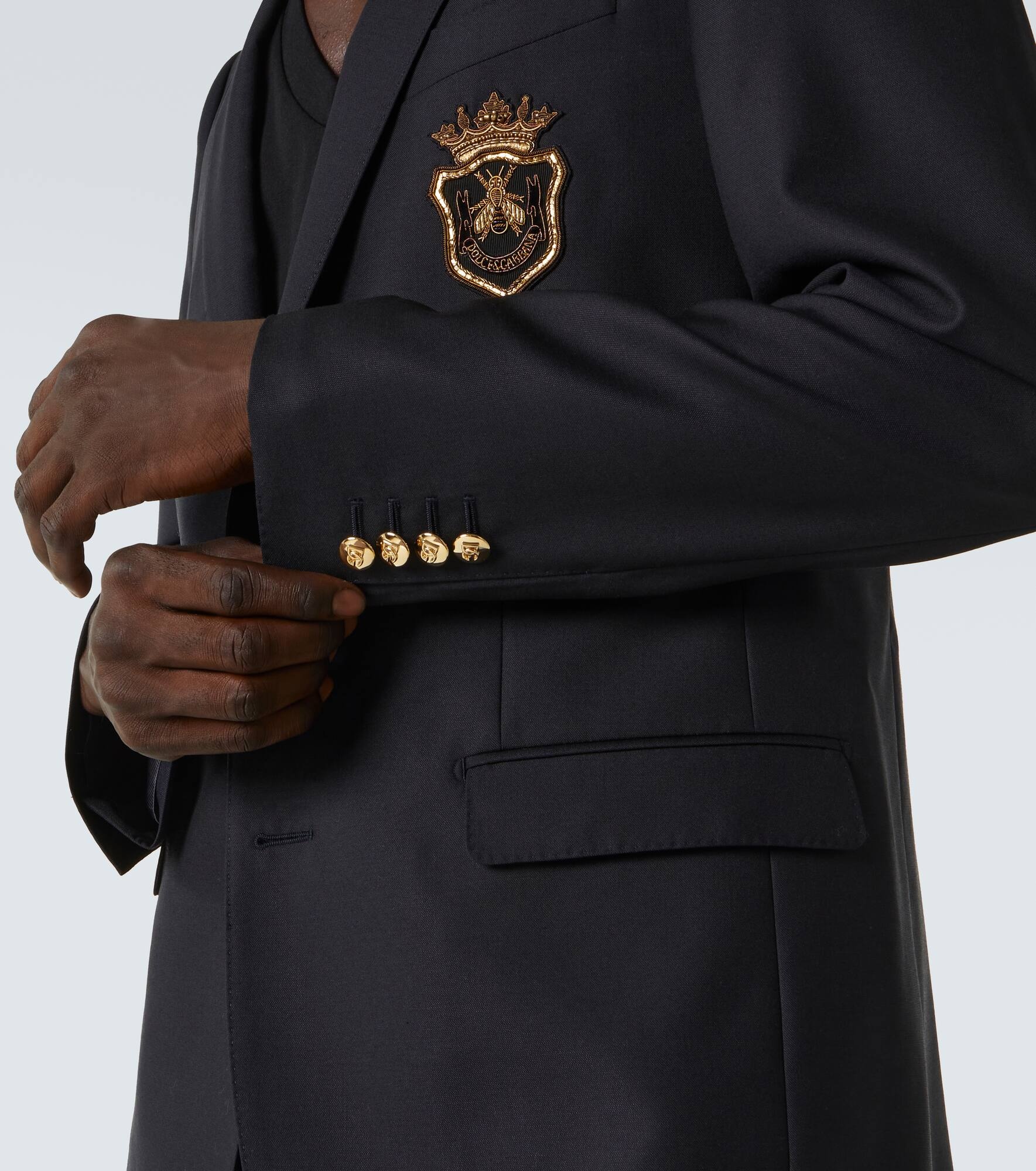 Patch-appliqué wool and silk blazer - 6