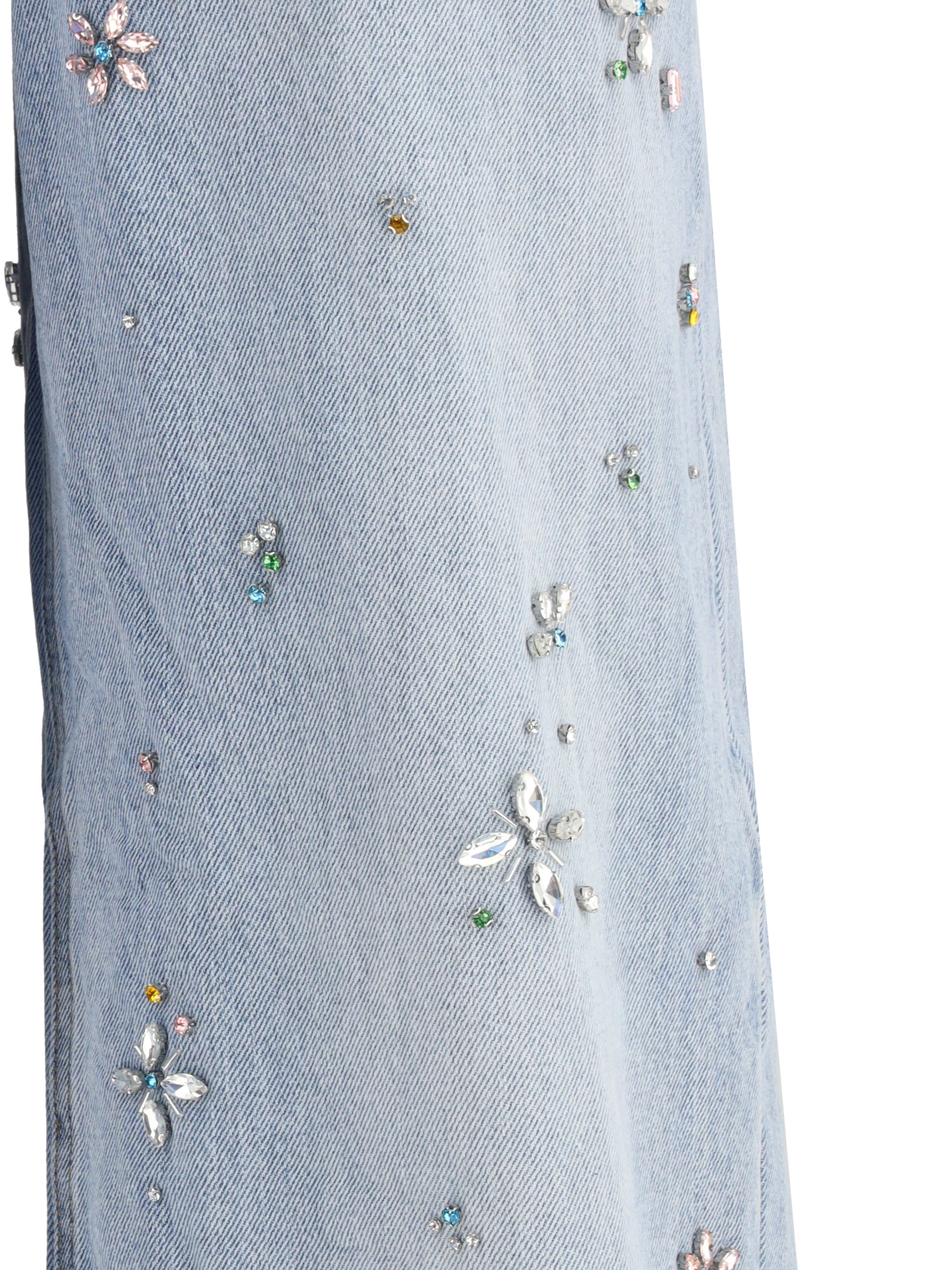 Self-Portrait Women Light Blue Embellished Wide Leg Jeans - 3