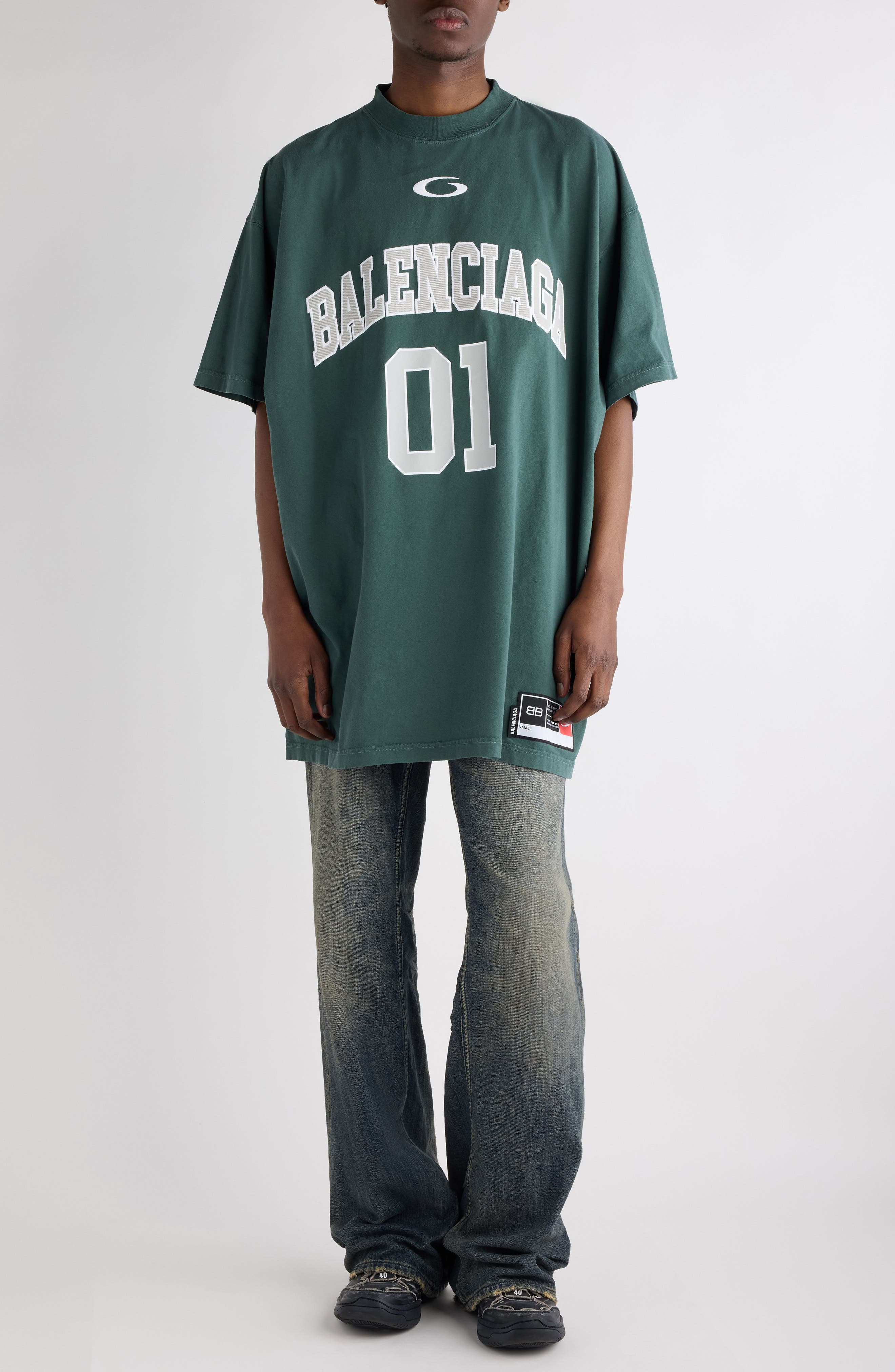 Balenciaga Jersey Oversize Cotton T-Shirt in 6399 Dark Green/Light Gry at Nordstrom - 2
