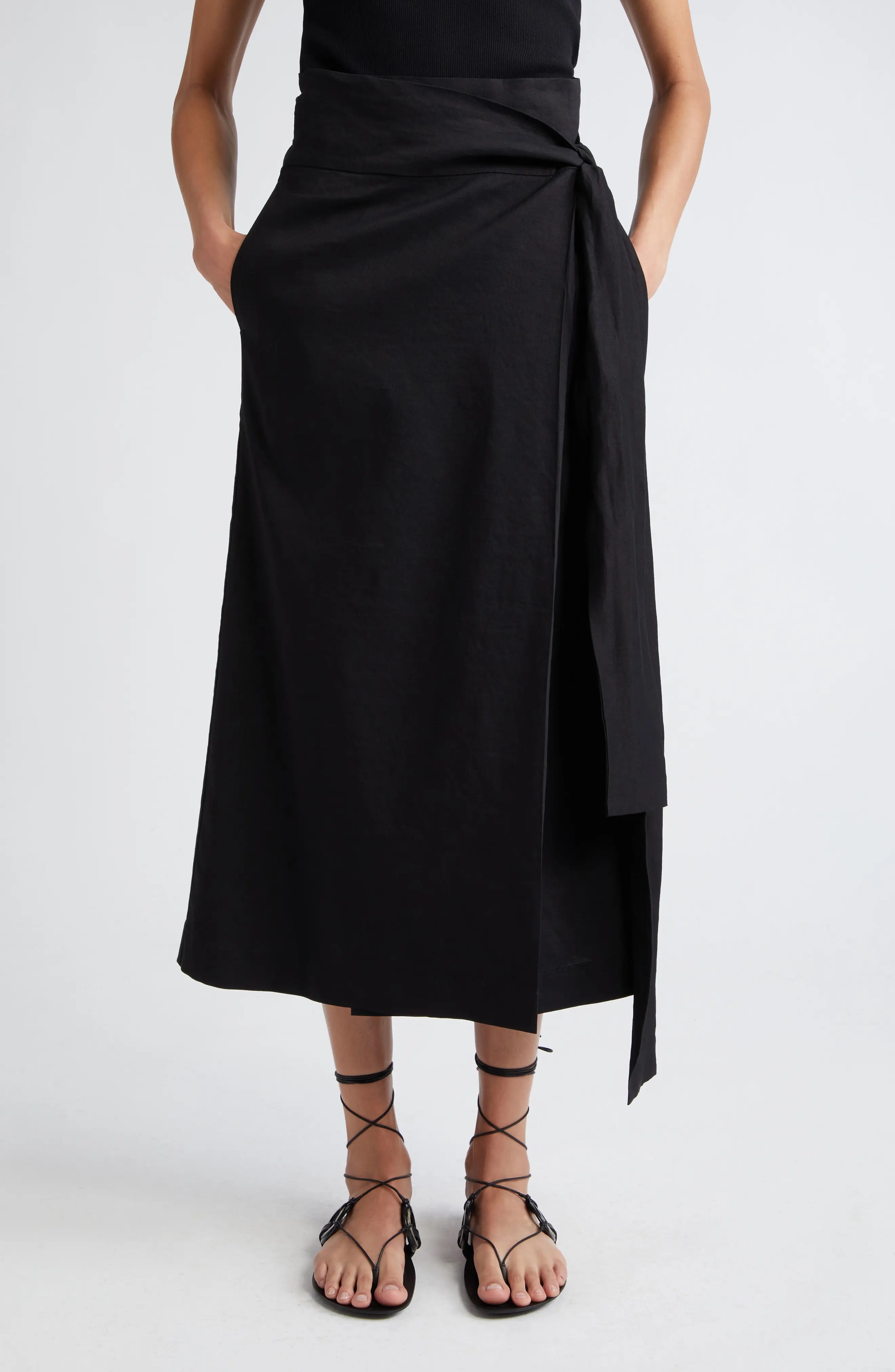 Linen Blend Wrap Skirt - 1