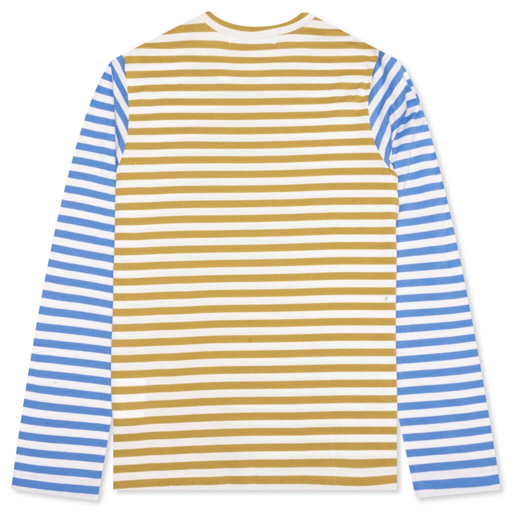 WOMEN'S BI-COLOR STRIPE T-SHIRT - OLIVE/BLUE - 2