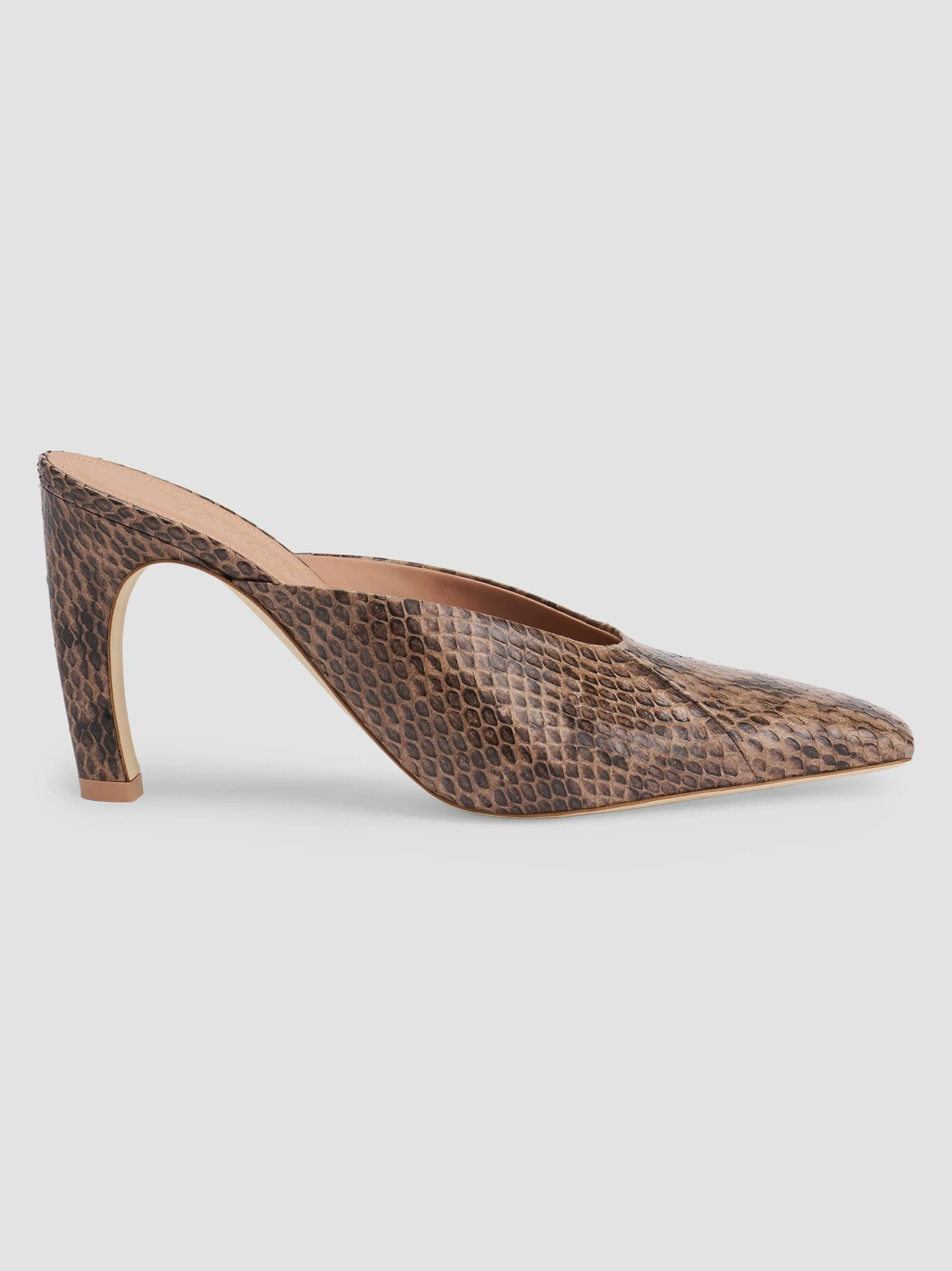 Women's Rowe 90MM Snakeskin Mules - Taupe - 1