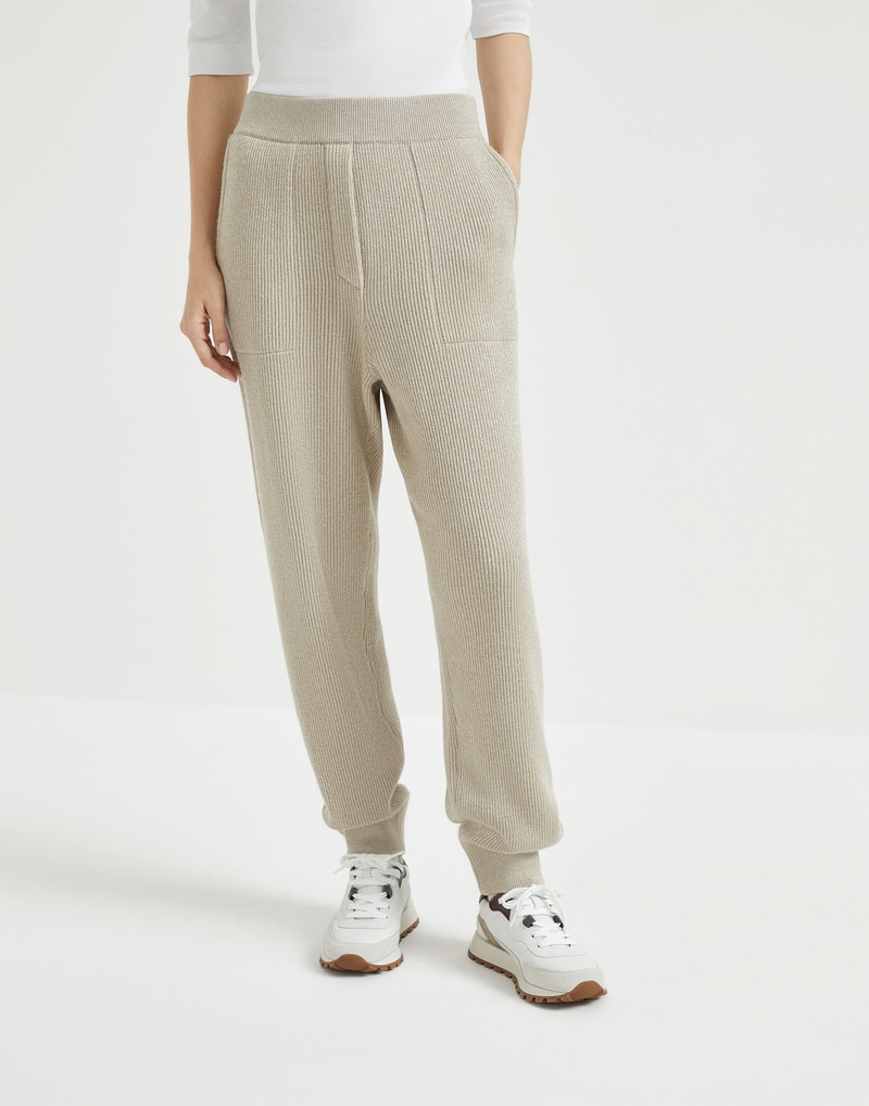 Sparkling cashmere English rib knit trousers - 1