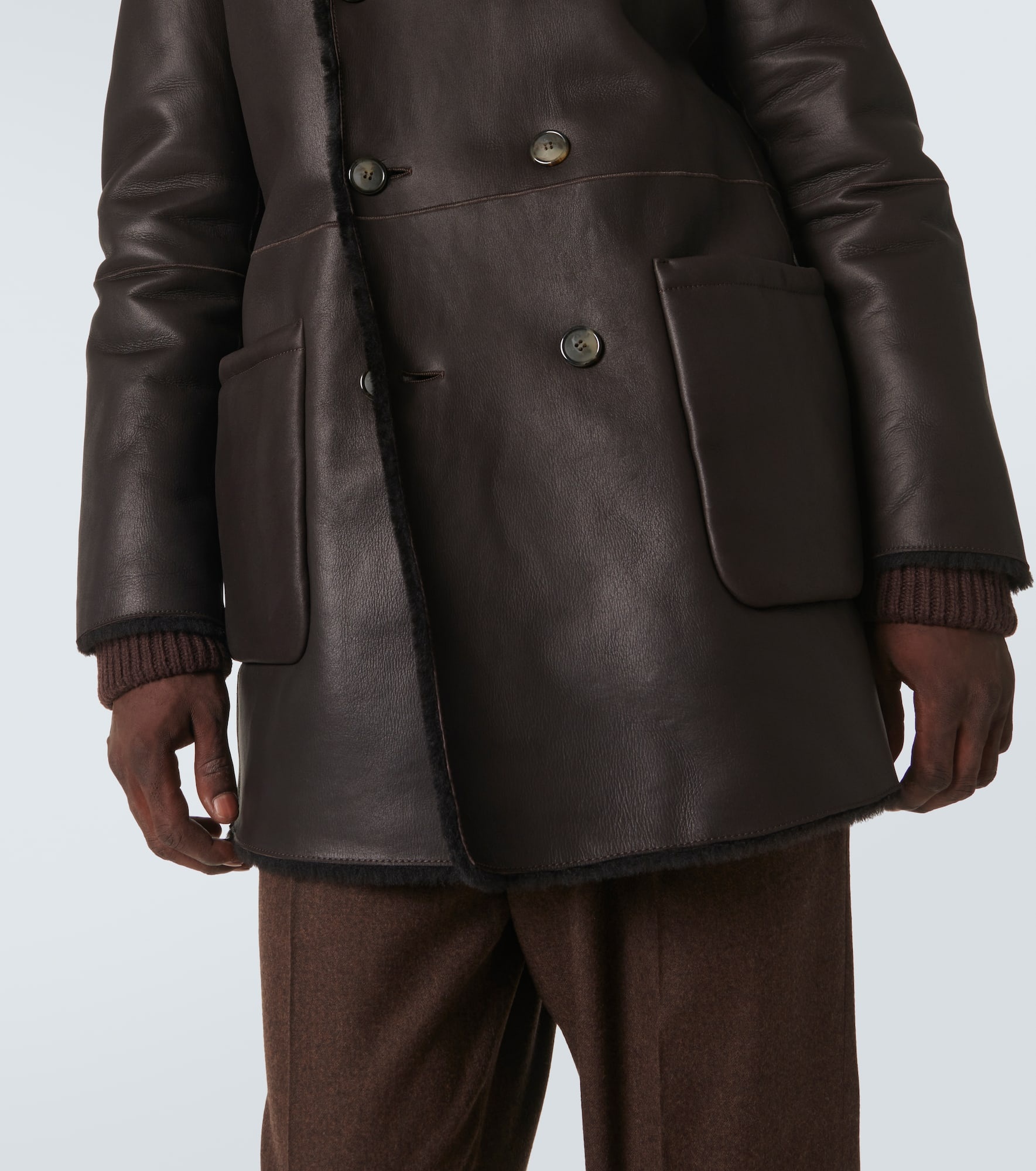 Reversible shearling and leather coat - 6