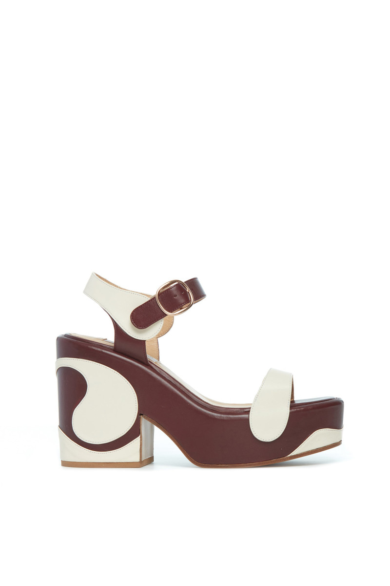 Iris Platform Sandal in Cream Bordeaux Leather 1
