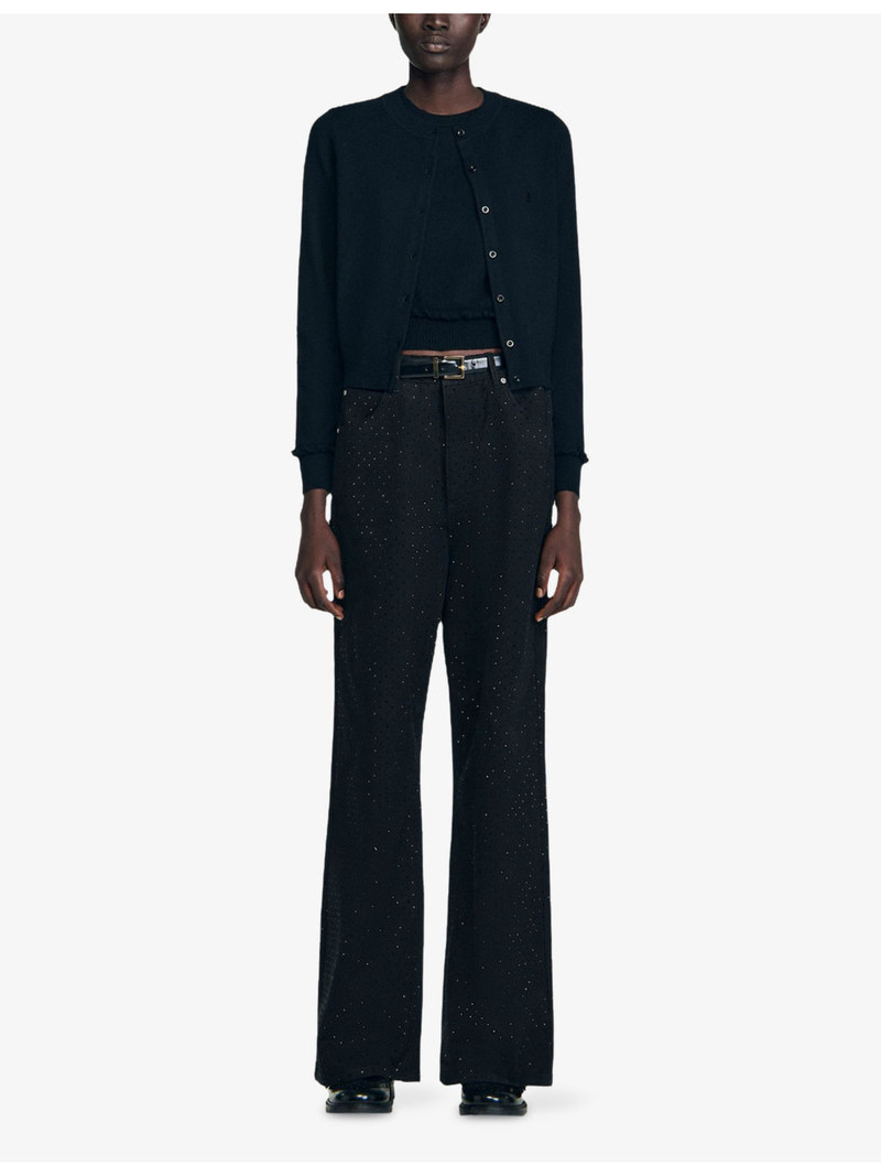 Sandro Round-neck ruffle-cuff wool and cashmere cardigan outlook
