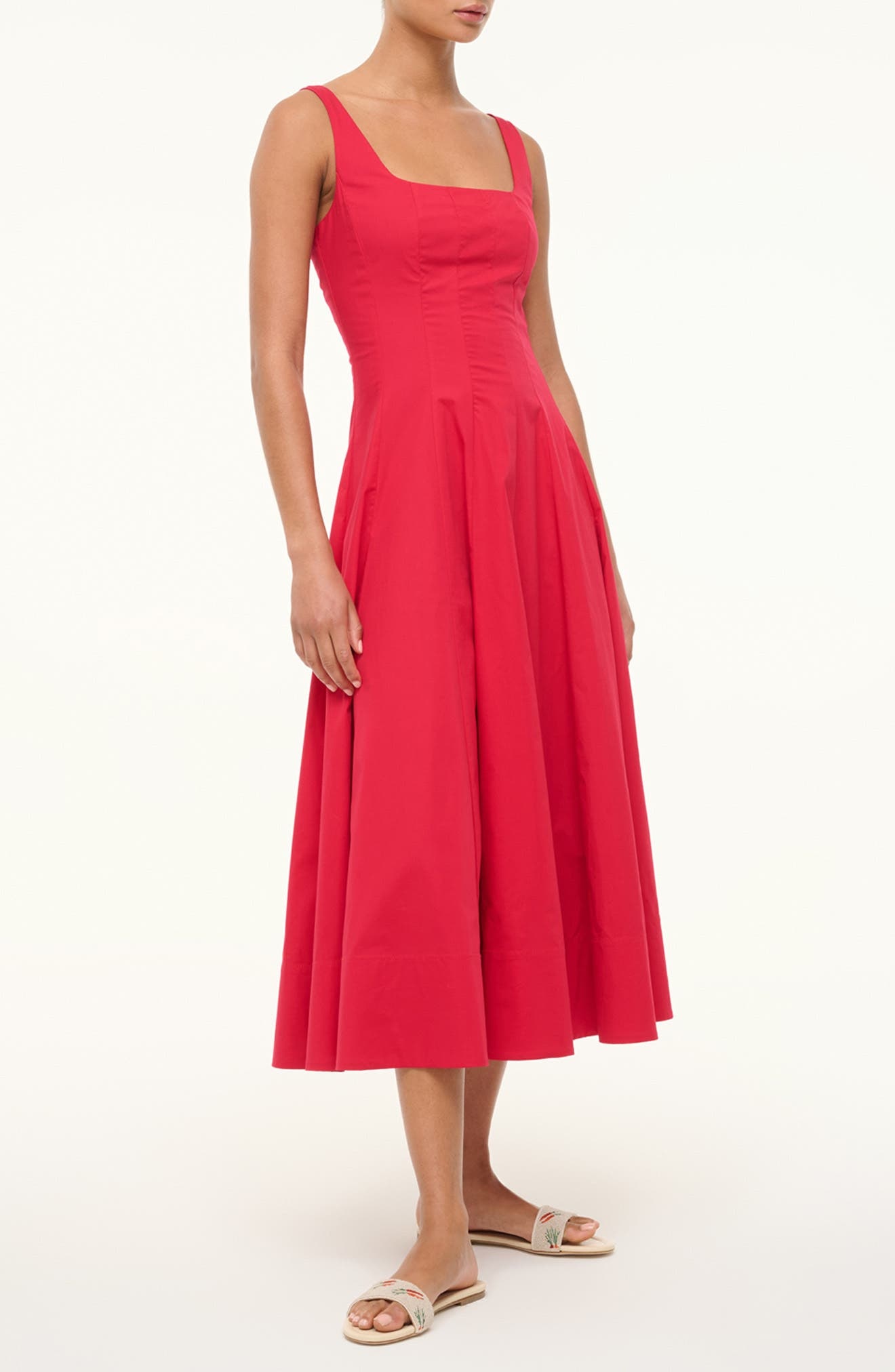 STAUD Wells Sleeveless Stretch Silk Midi Dress in Cherry at Nordstrom - 3