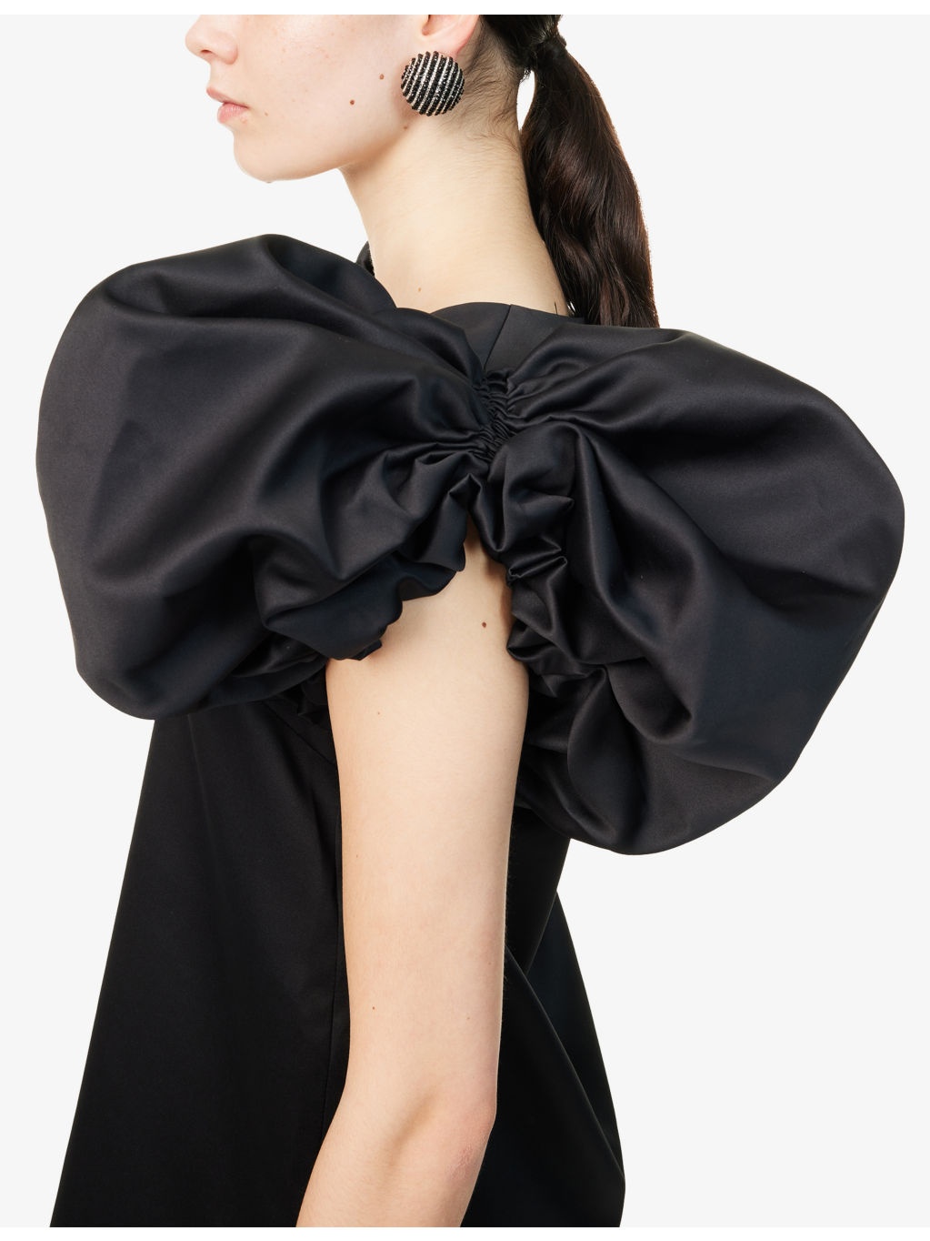 Puff-Sleeve A-line Satin Mini Dress - 5