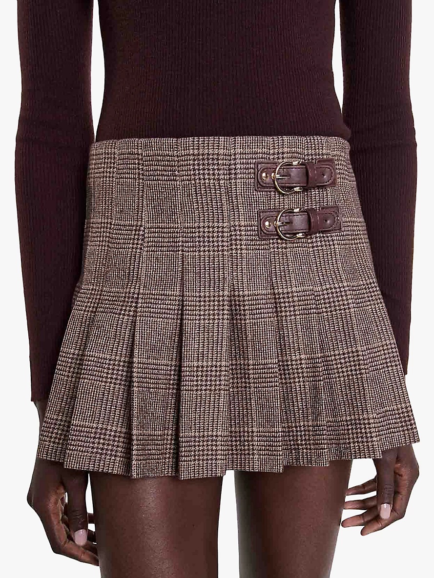 Buckle-embellished checked wool and cashmere-blend mini skirt - 5